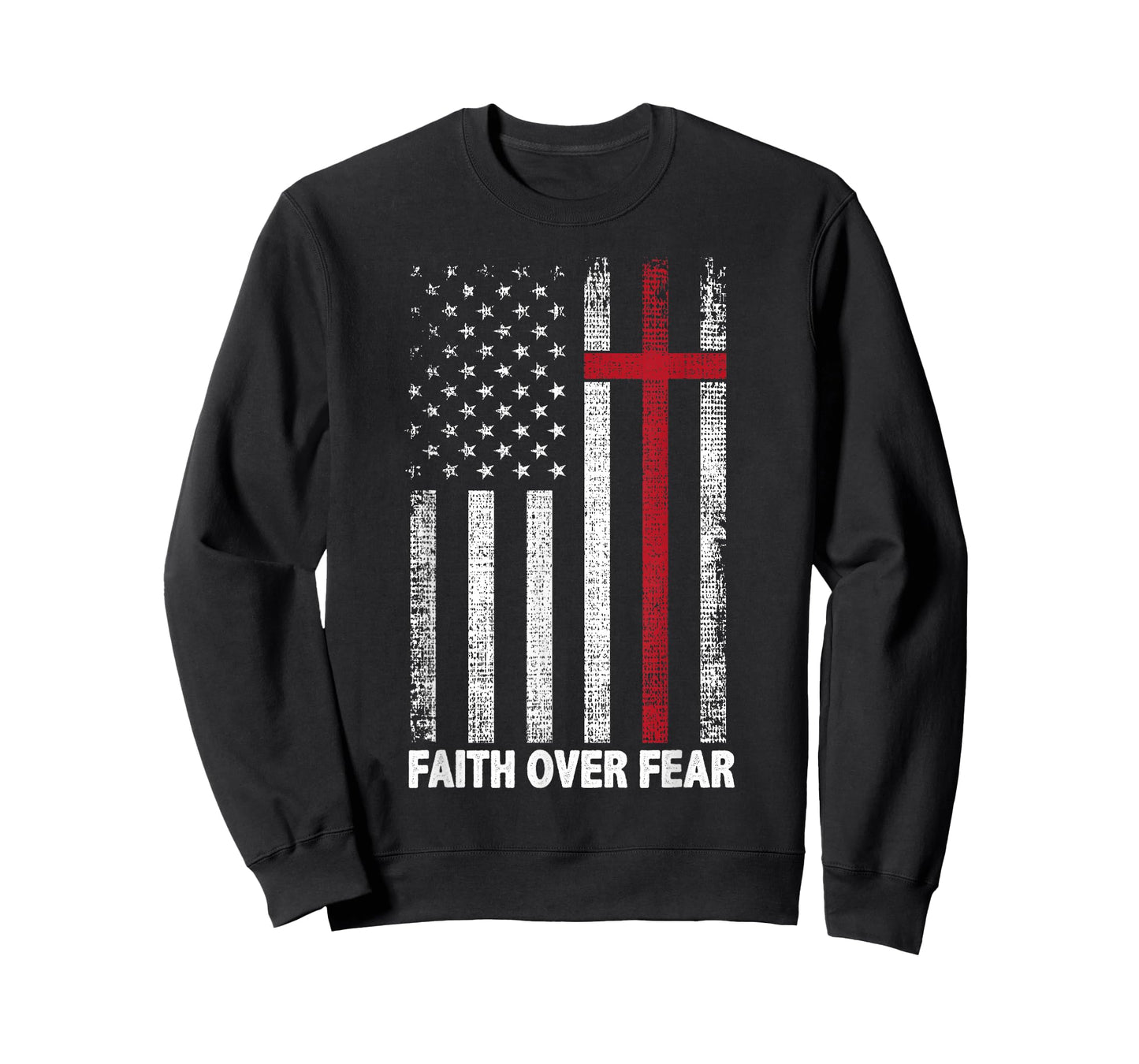 Faith Over Fear Patriotic Christian Cross American Flag T-Shirt