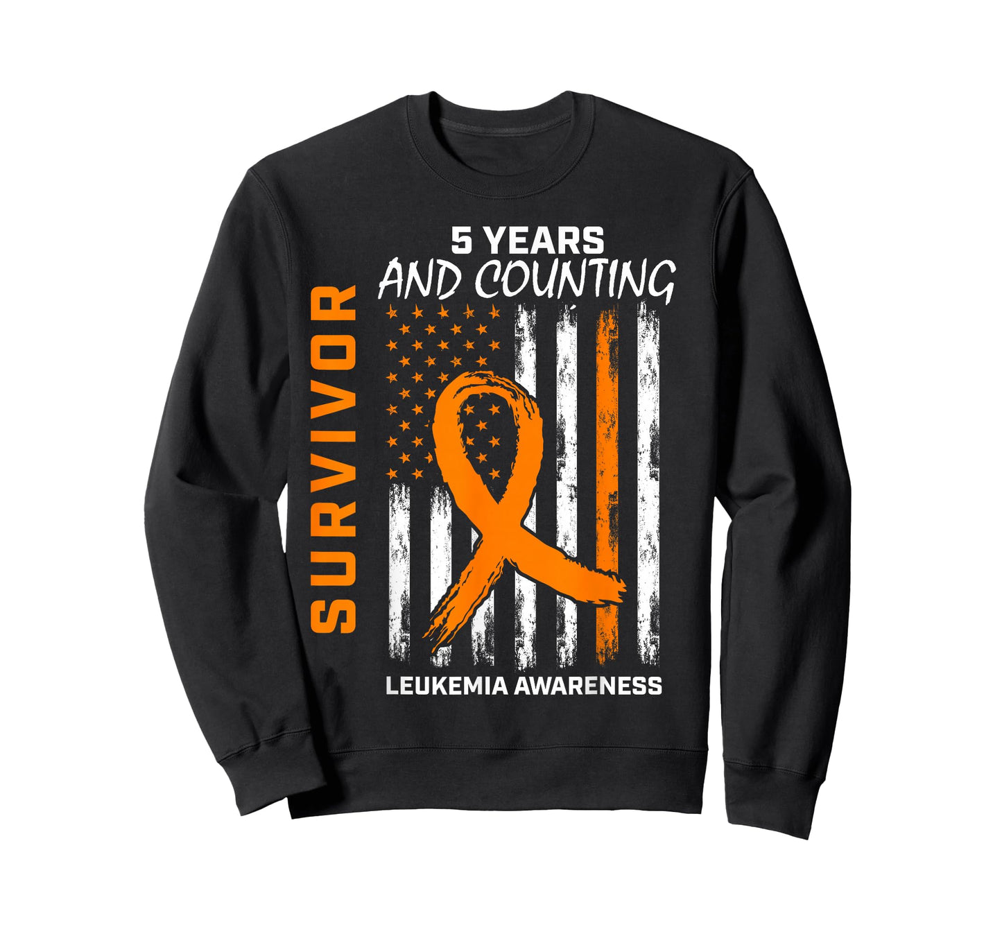 5 Years Cancer Free Orange Leukemia Survivor American Flag Women Kids Men T-Shirt