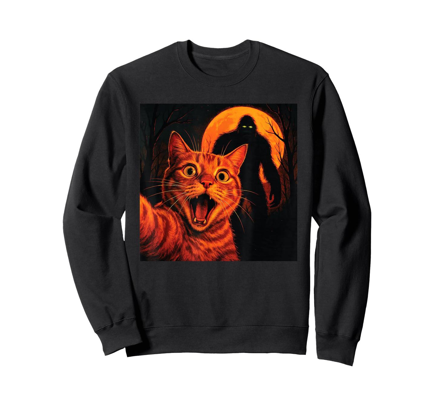 Surprised Orange Cat Selfie with Bigfoot Funny Sasquatch T-Shirt