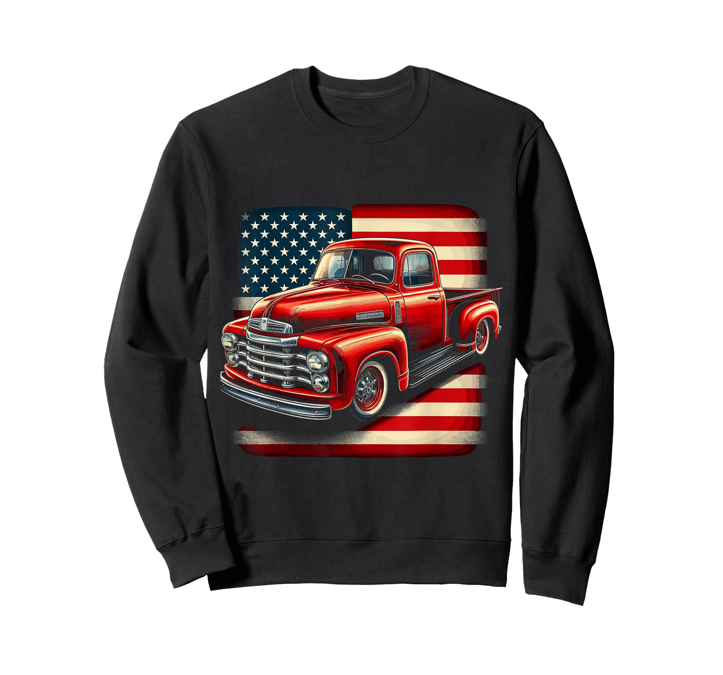 Classic Old Pickup Truck 4th of July Patriotic American Flag T-Shirt