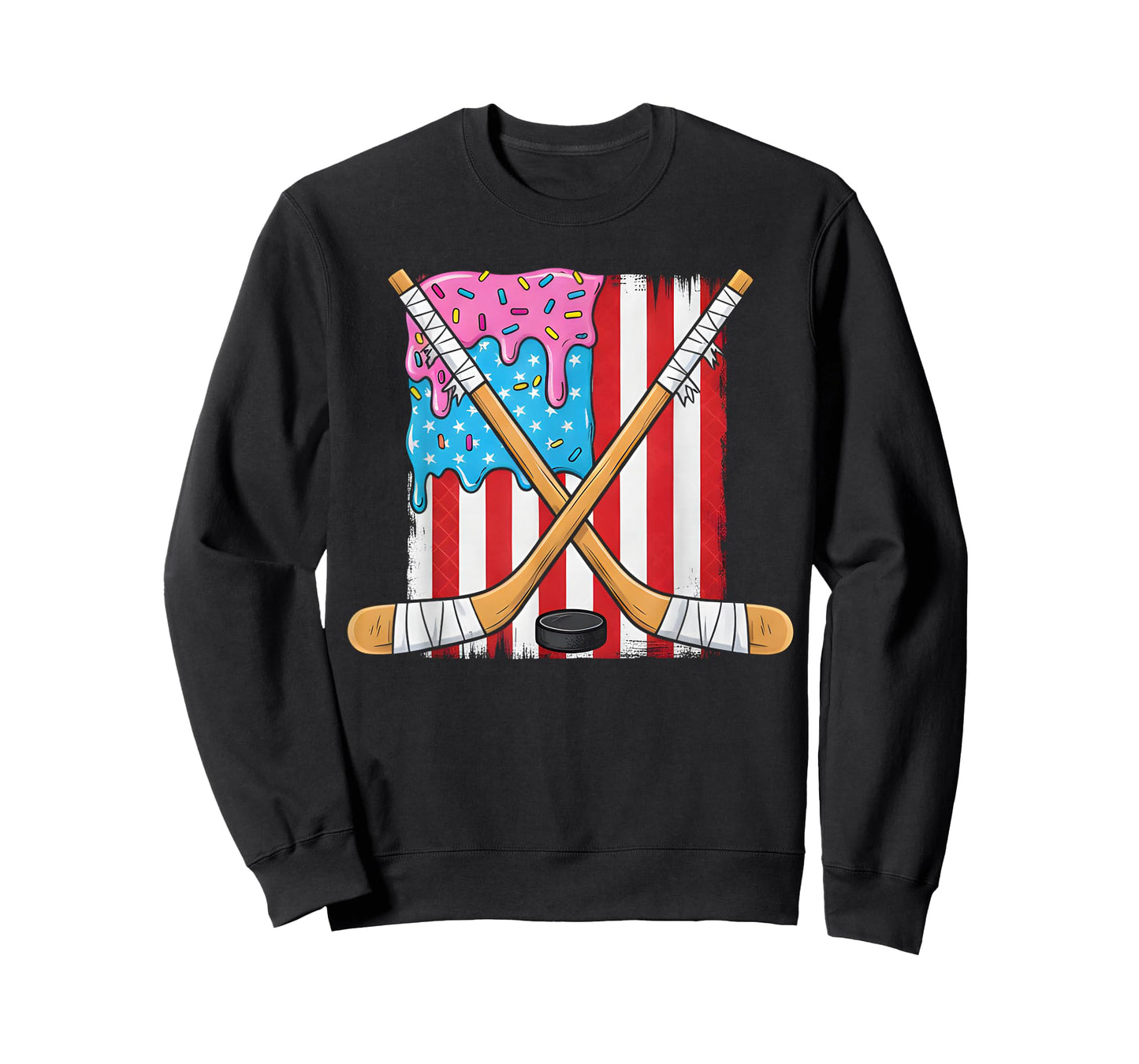 Ice Hockey Ice Cream Drip Boys American Flag Youth Players T-Shirt