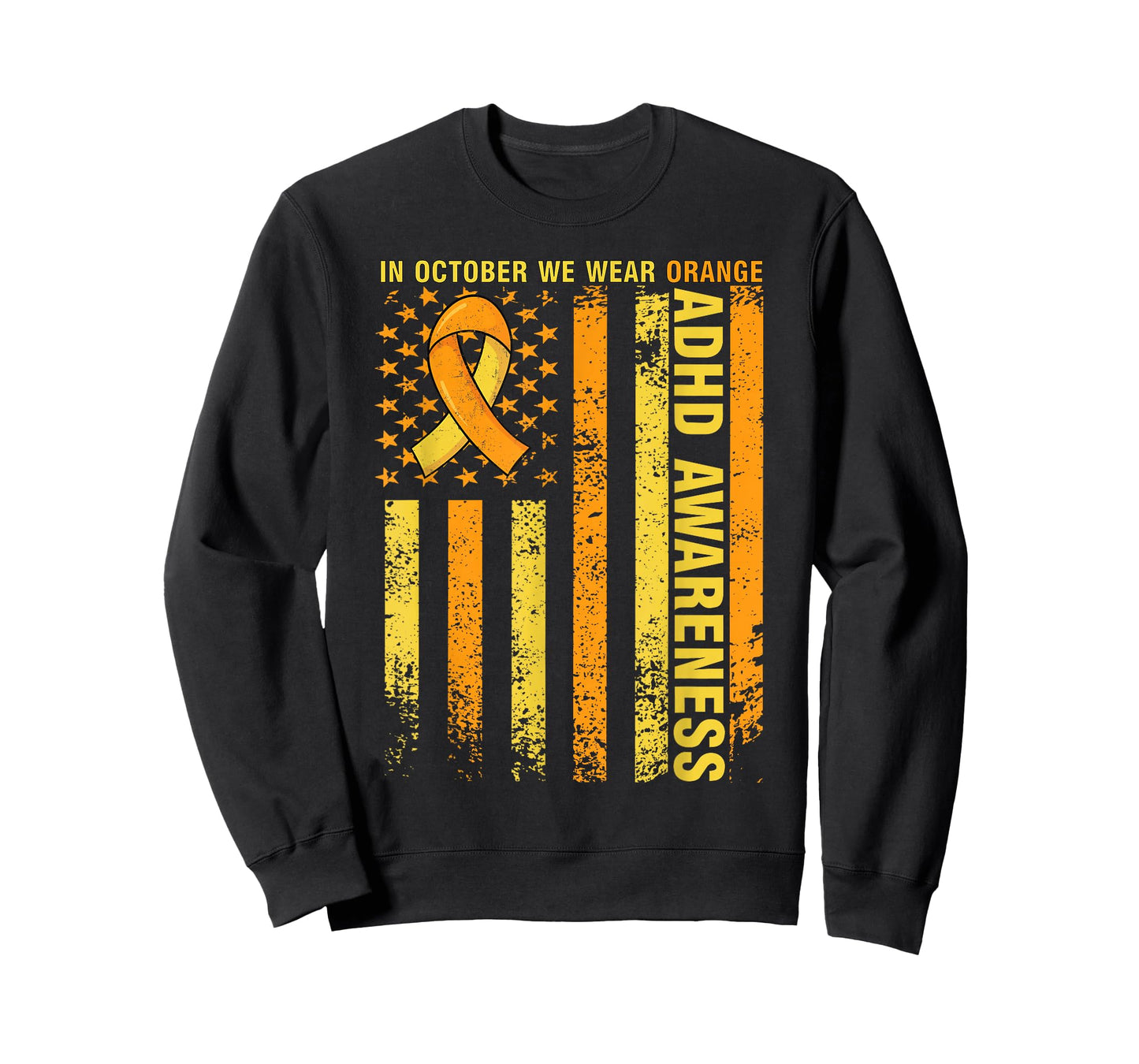 ADHD Awareness Month in October We Wear Orange American Flag T-Shirt