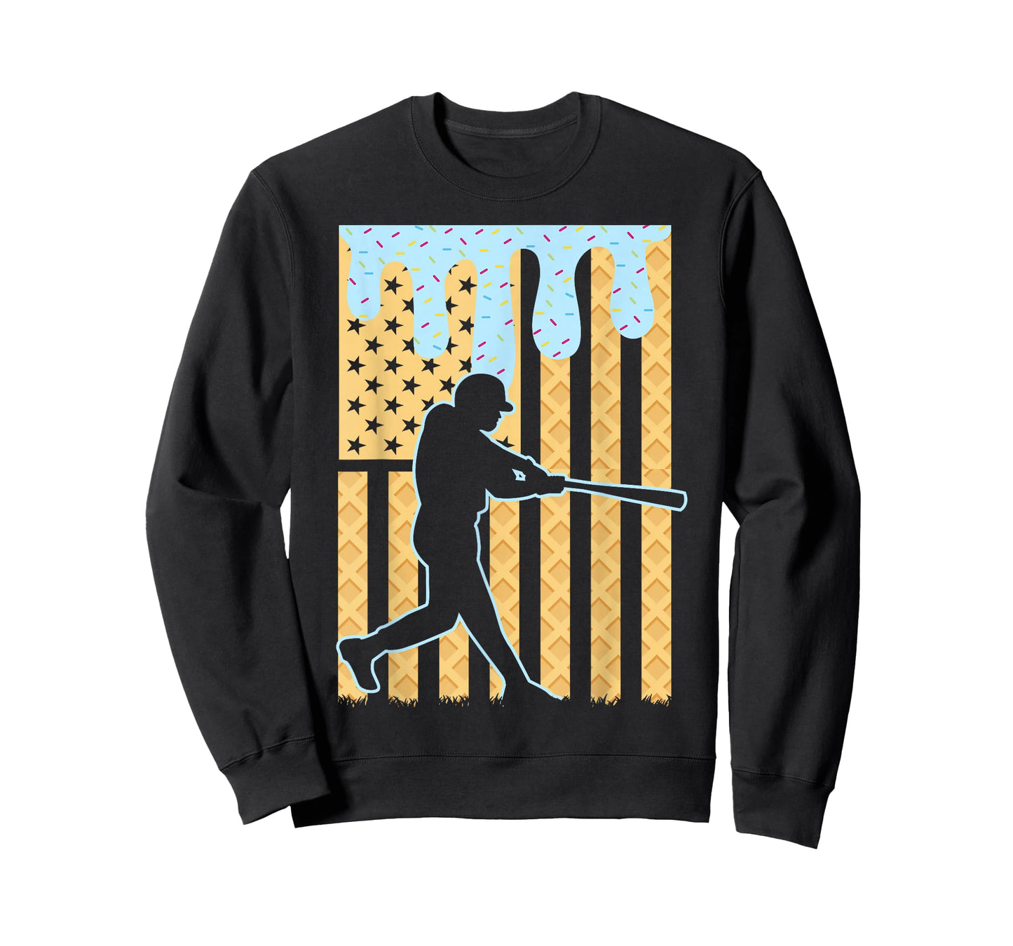 Baseball Drip Boys Dripping Ice Cream Baseball American Flag T-Shirt