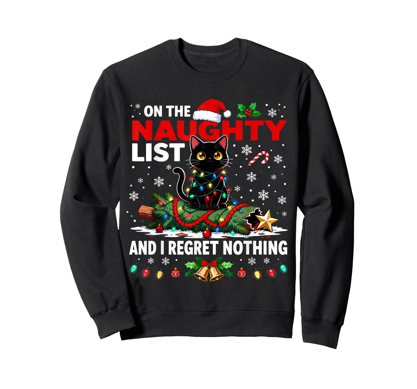 I Regret Nothing On The Naughty List Christmas Black Cat T-Shirt