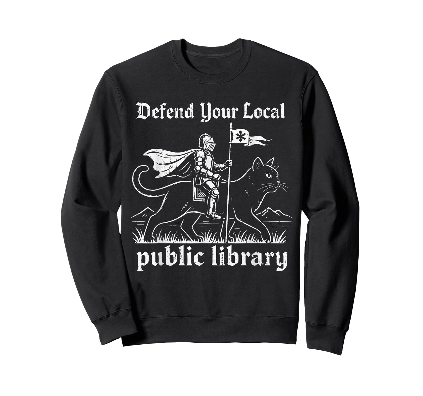 Funny Defend Your Local Public Library Fantasy Knight Cat T-Shirt