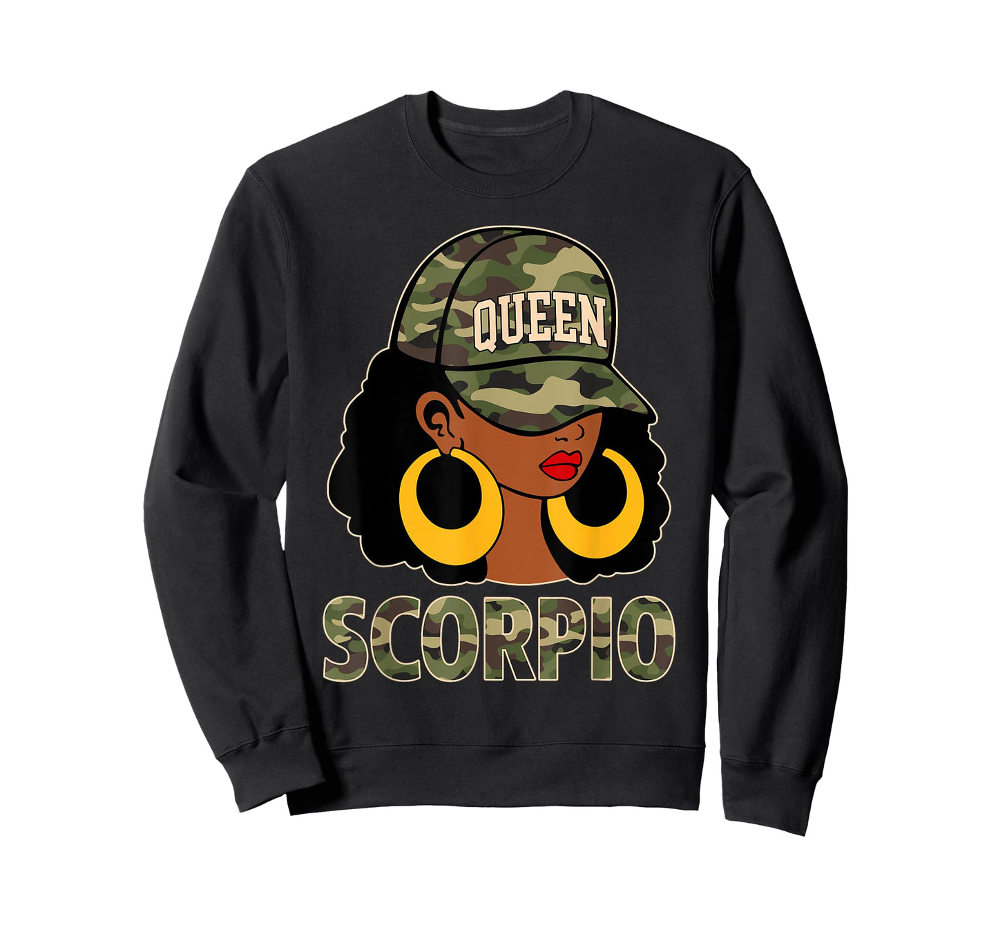 Scorpio Queen Black Woman Cap Hat Camo Afro Girl Zodiac T-Shirt