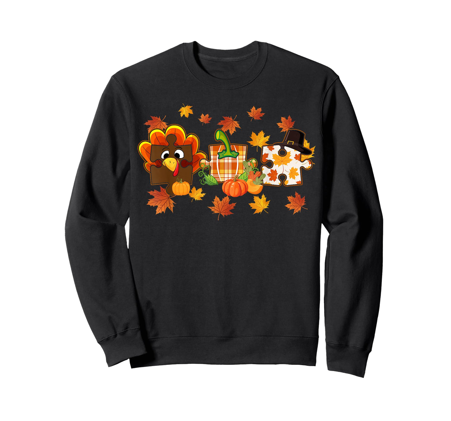 Cute Turkey Autism Awareness Puzzle Pumpkin for Thanksgiving T-Shirt