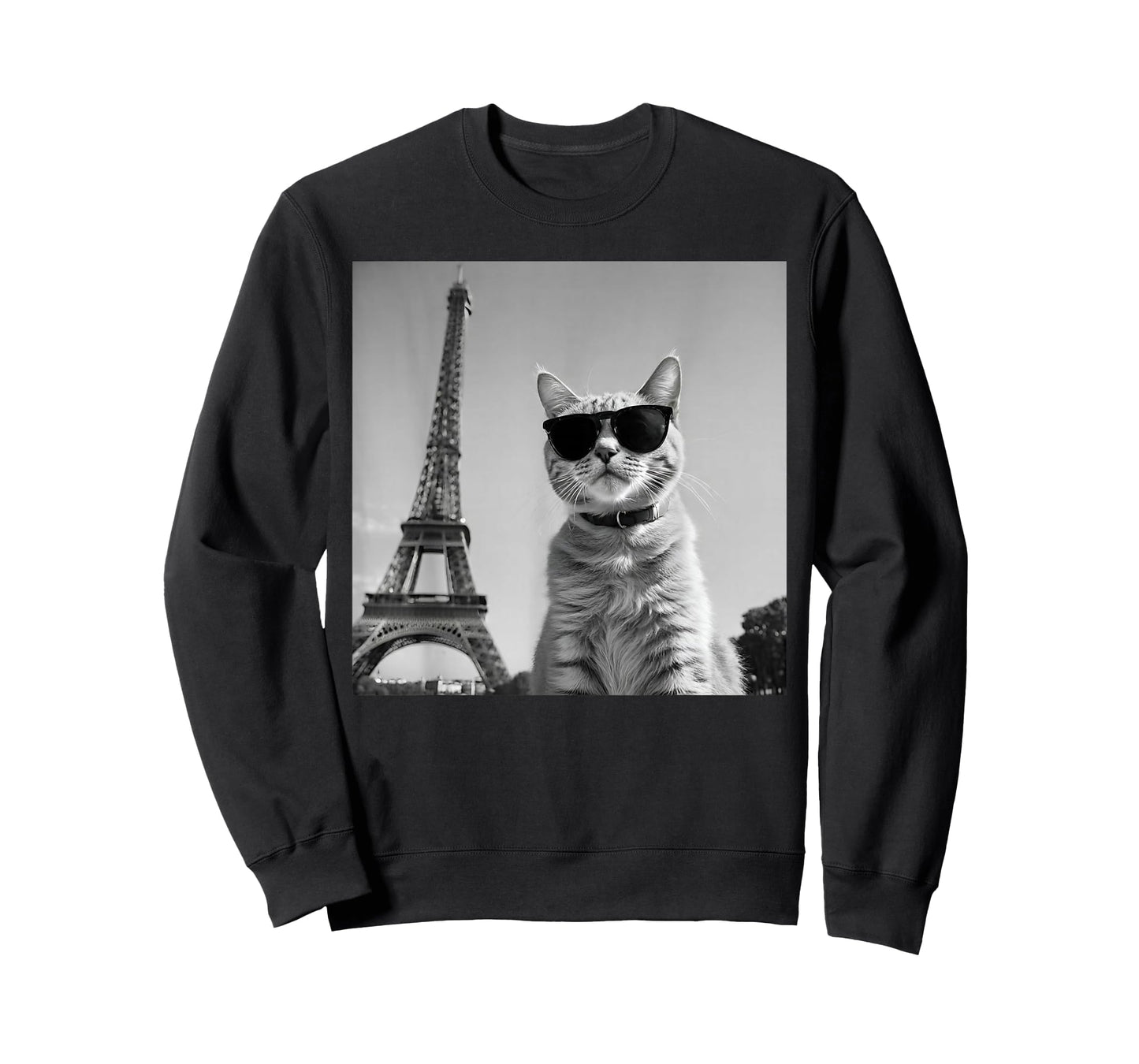 Funny French Cat Wearing Sunglasses And Paris Eiffel Tower T-Shirt