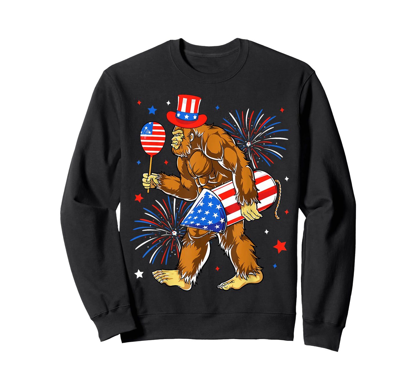 Bigfoot Firework American Flag Bigfoot 4th of July Sasquatch T-Shirt