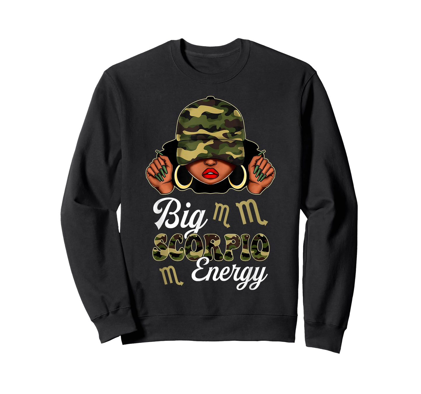 Big Scorpio Energy Black Woman Camouflage Zodiac Sign T-Shirt