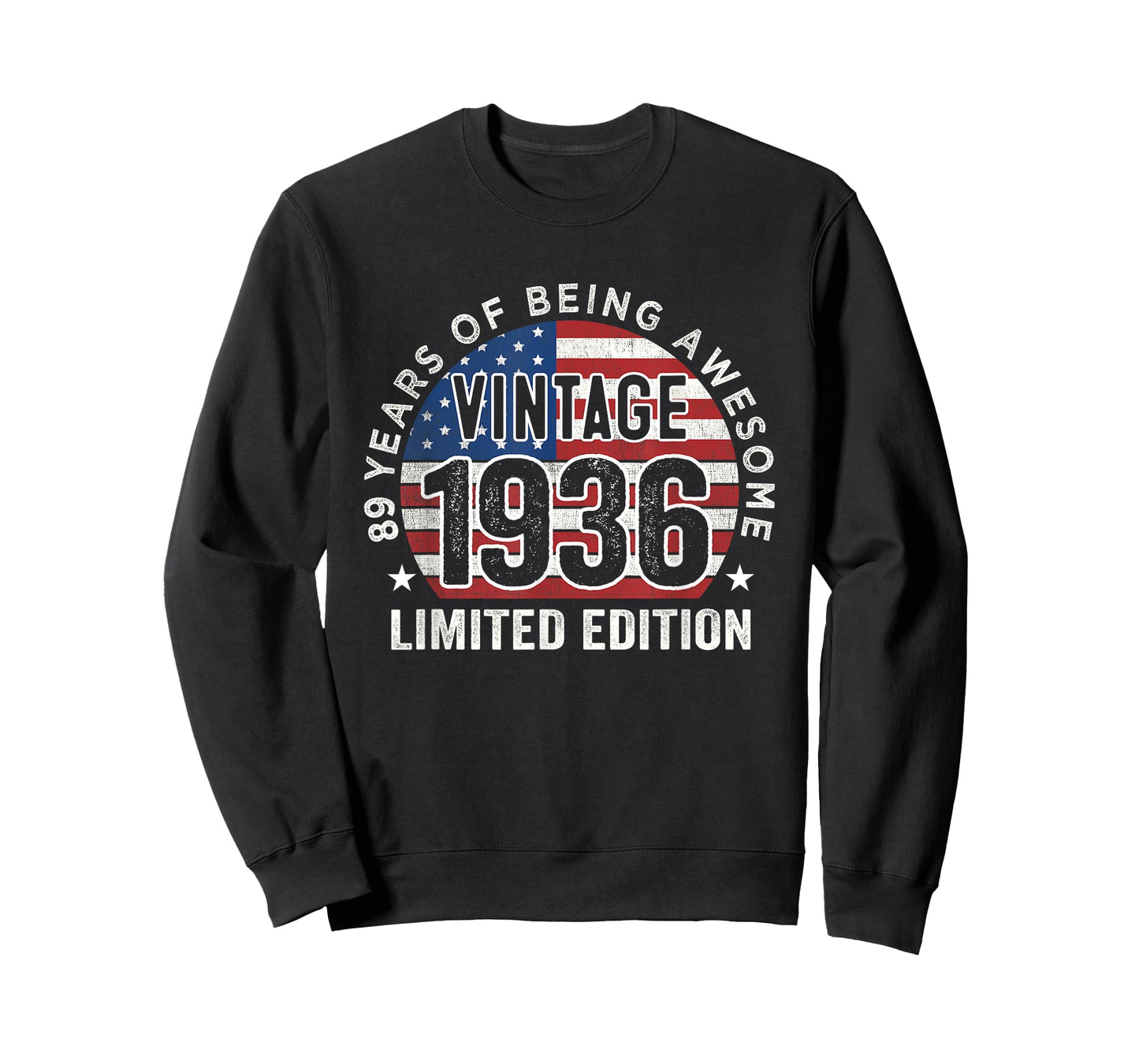 89th Birthday Gifts Men Vintage 1936 89 Years Old USA Flag T-Shirt