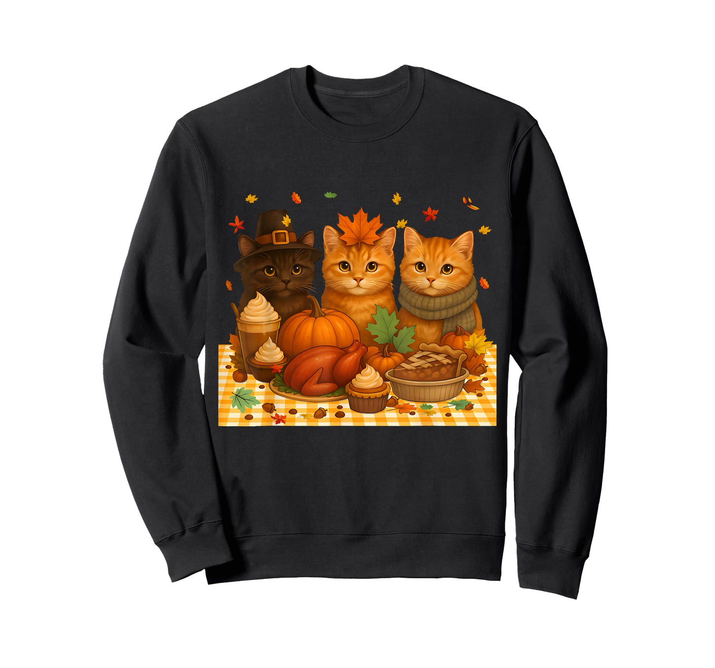 Funny Cat Pilgrim Costume Fall Thanksgiving Men Women Kids T-Shirt