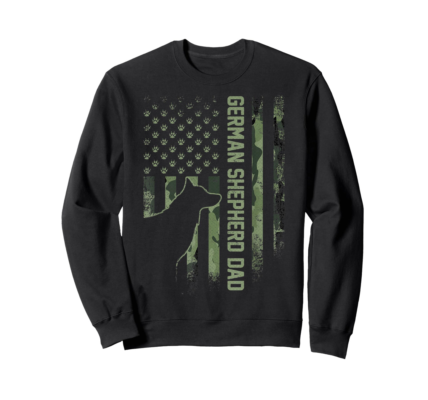 Vintage USA Camo Flag Proud German Shepherd Dad Silhouette T-Shirt