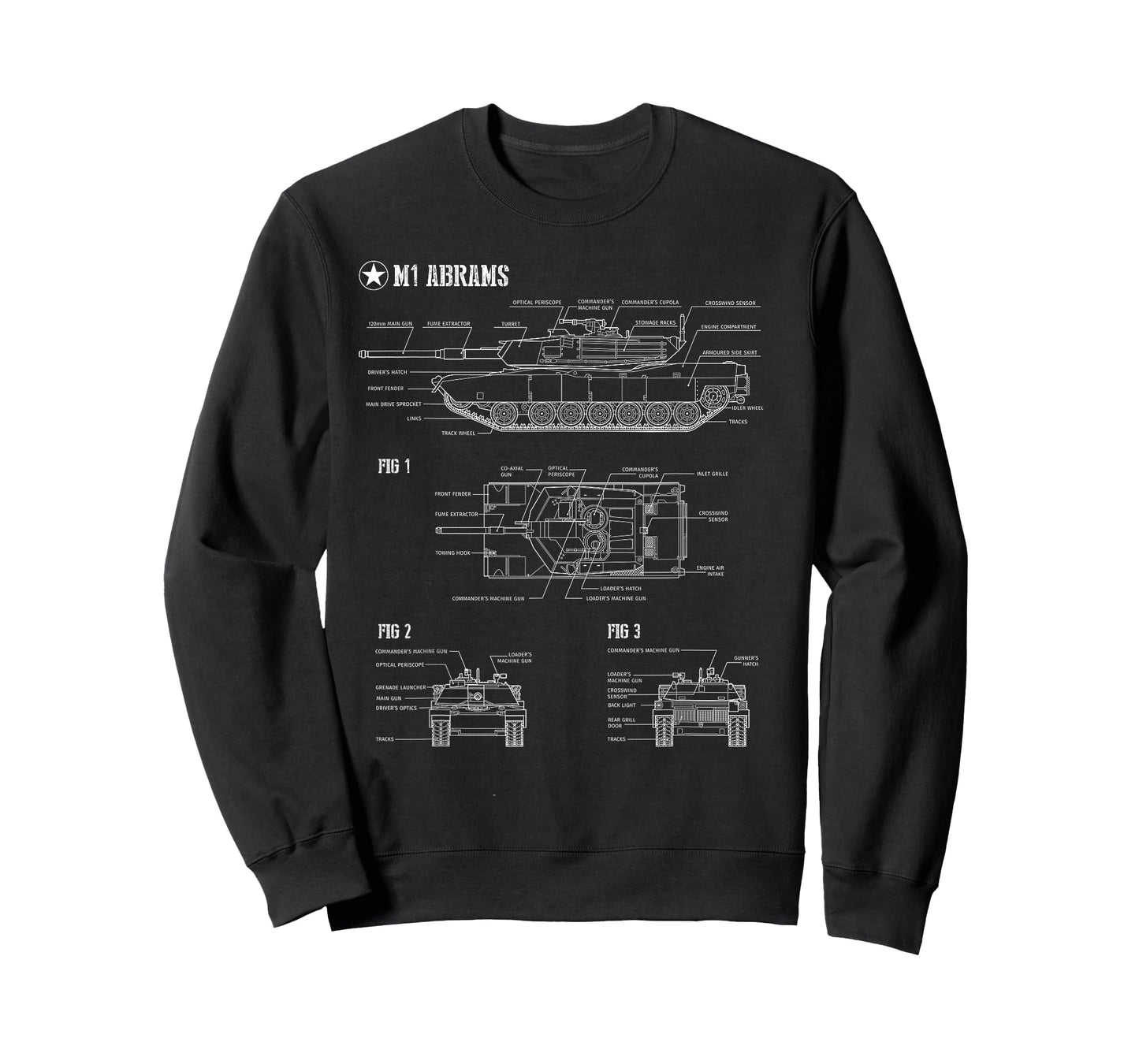 American M1A1 Abrams Main Battle Tank Blueprint T-Shirt