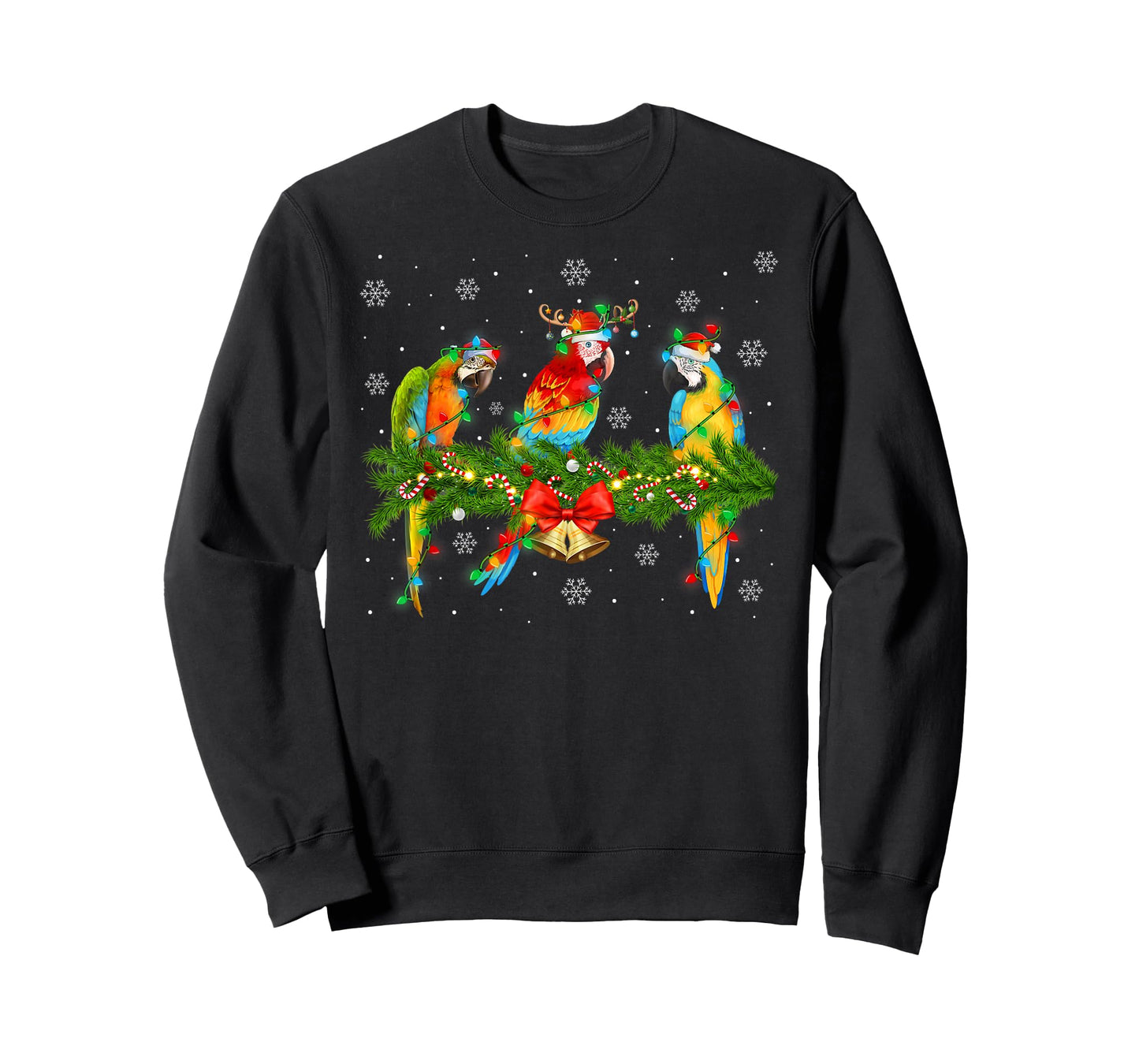 Colorful Macaw Parrots Christmas Lights Tropical Bird Xmas T-Shirt