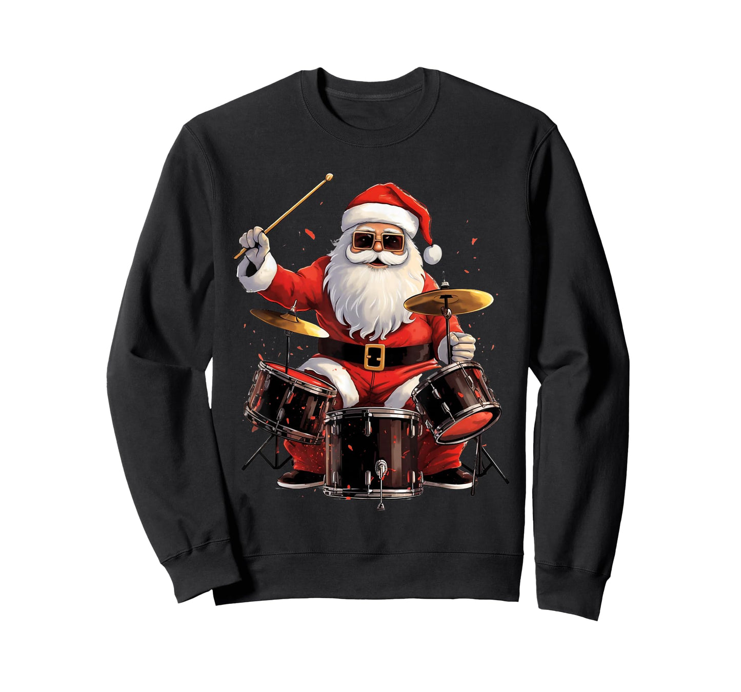 Santa Drumming Funny Musician Christmas Holiday Pajamas T-Shirt