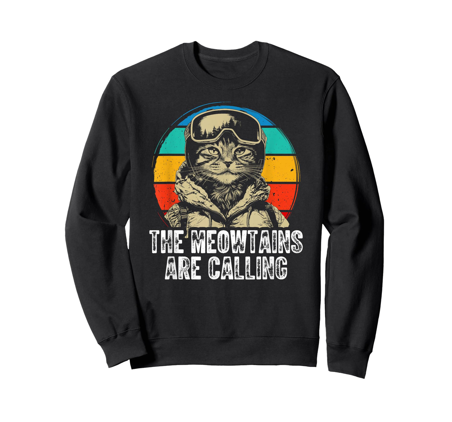 Funny Skiing Cat Gift Snowboarder Accessories The Meowtains Are Calling Cat Goggle Design Unisex-Adults Kids Black Short Sleeve Crew Neck T-Shirt S