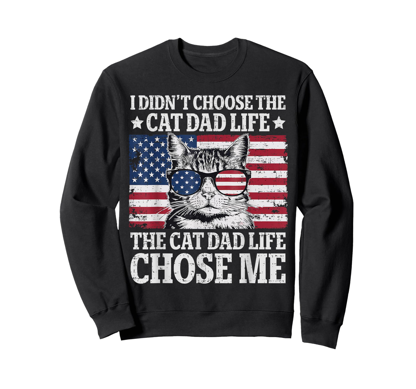 Vintage American Flag Cat Dad Father's Day Kitten Daddy T-Shirt