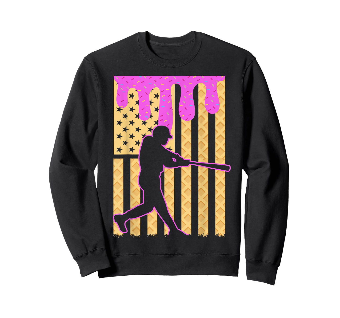 Baseball Drip Boys Dripping Ice Cream Baseball American Flag T-Shirt