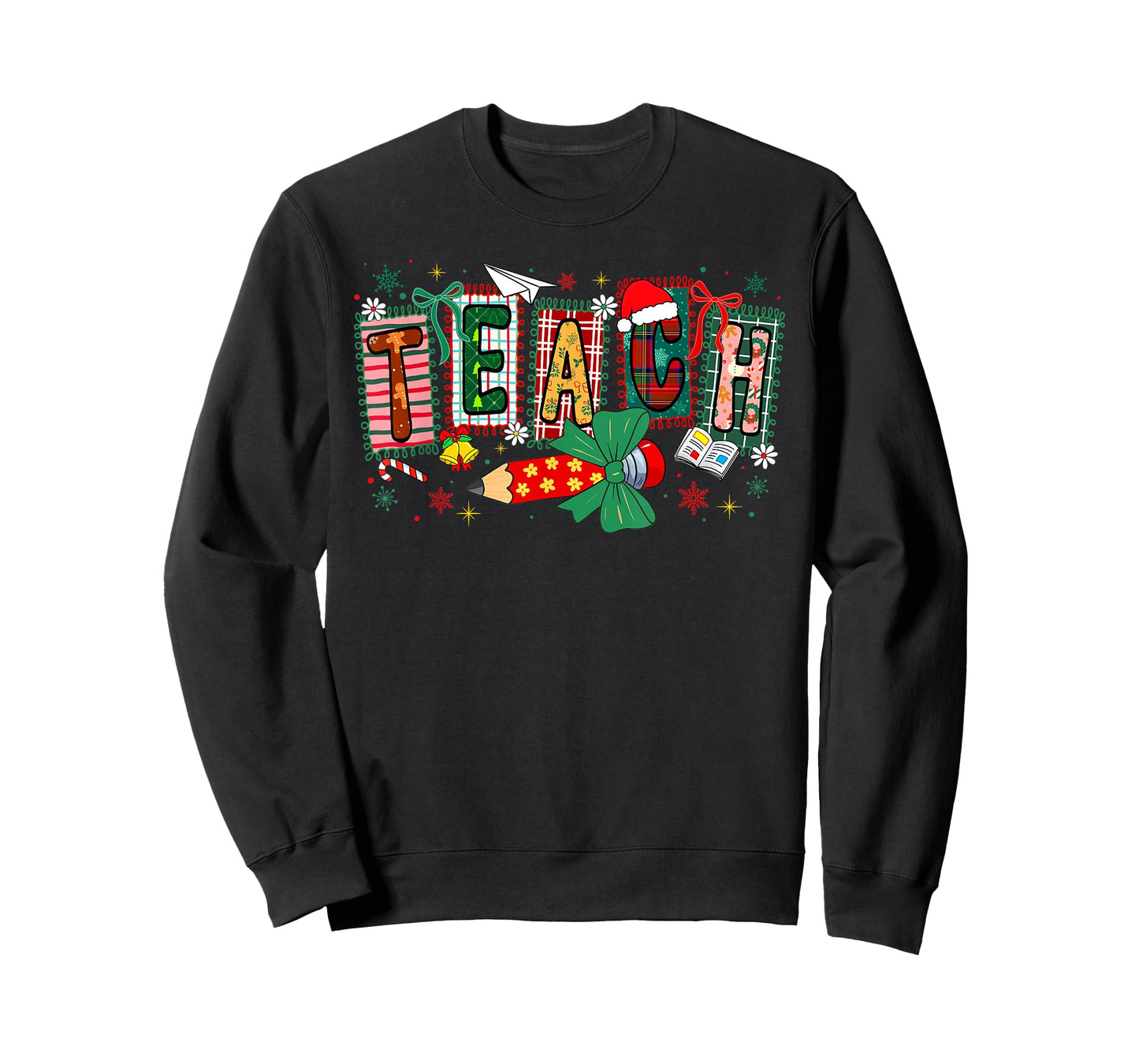 Preppy Teach Merry Christmas Pencil Coquette Bow Teacher T-Shirt