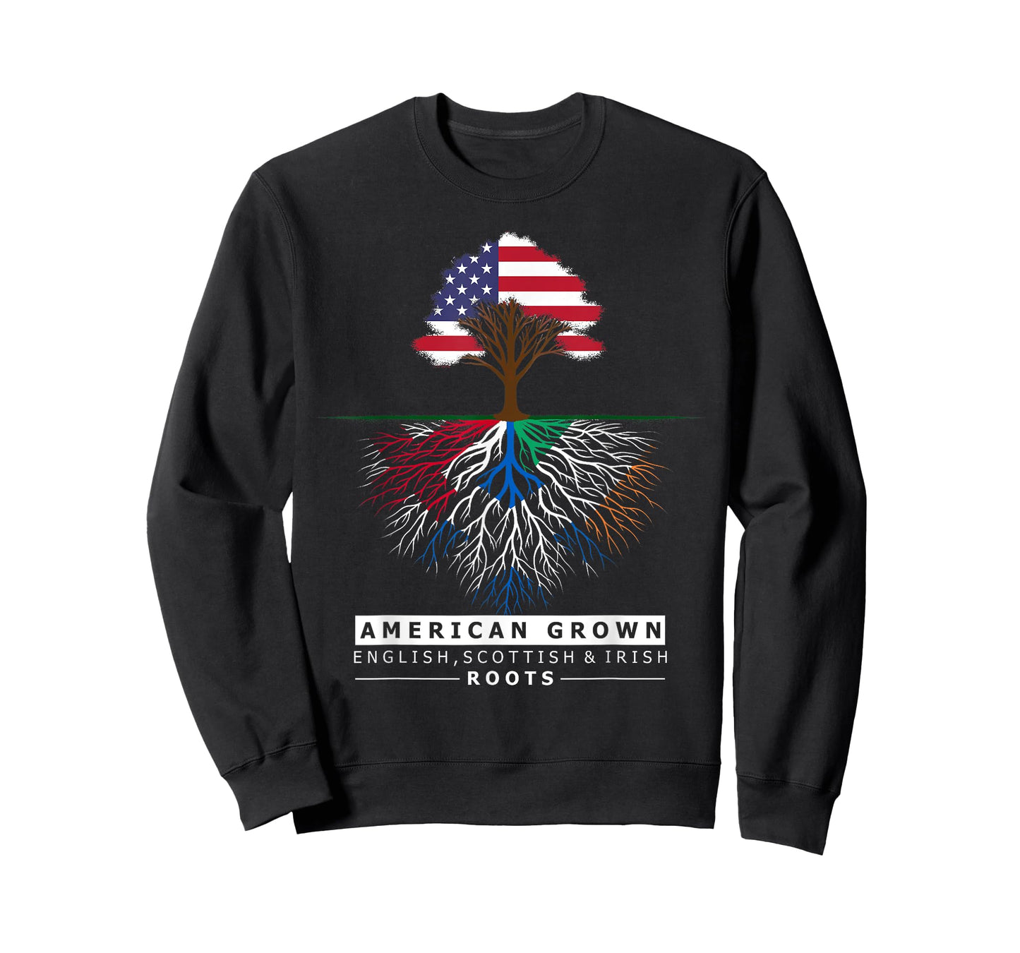 English Scottish Irish Roots - American Grown with Flag T-Shirt