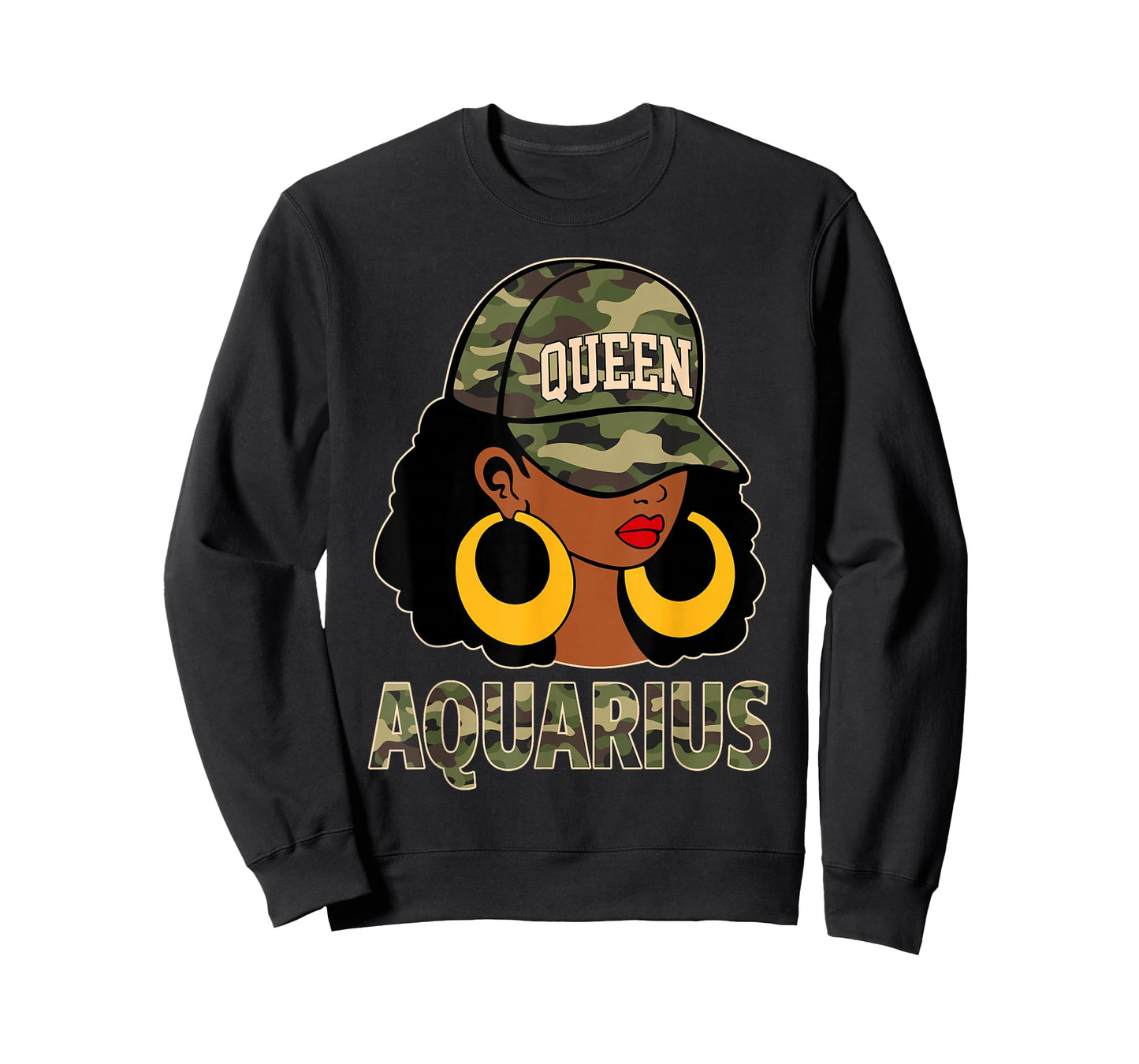 Aquarius Queen Black Woman Cap Hat Camo Afro Girl Zodiac T-Shirt
