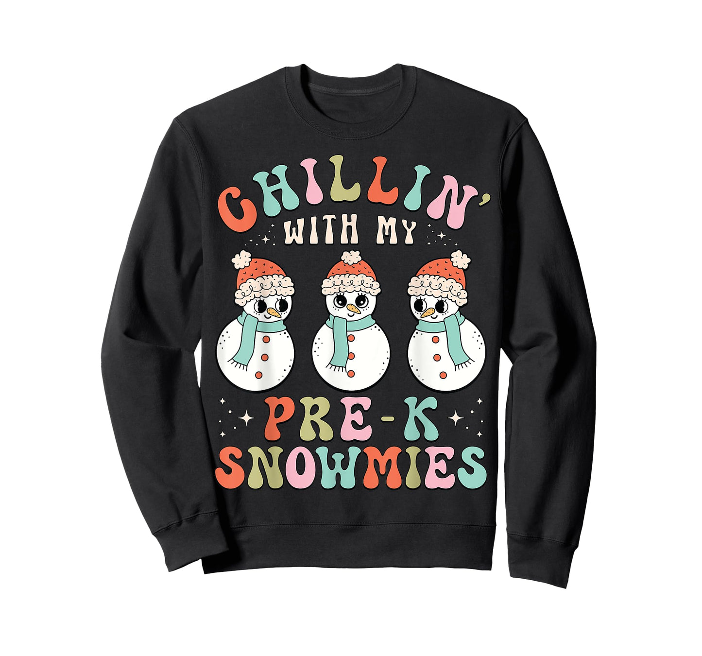 Chillin With My Pre-K Snowmies Snowman Teacher Xmas Pajamas T-Shirt