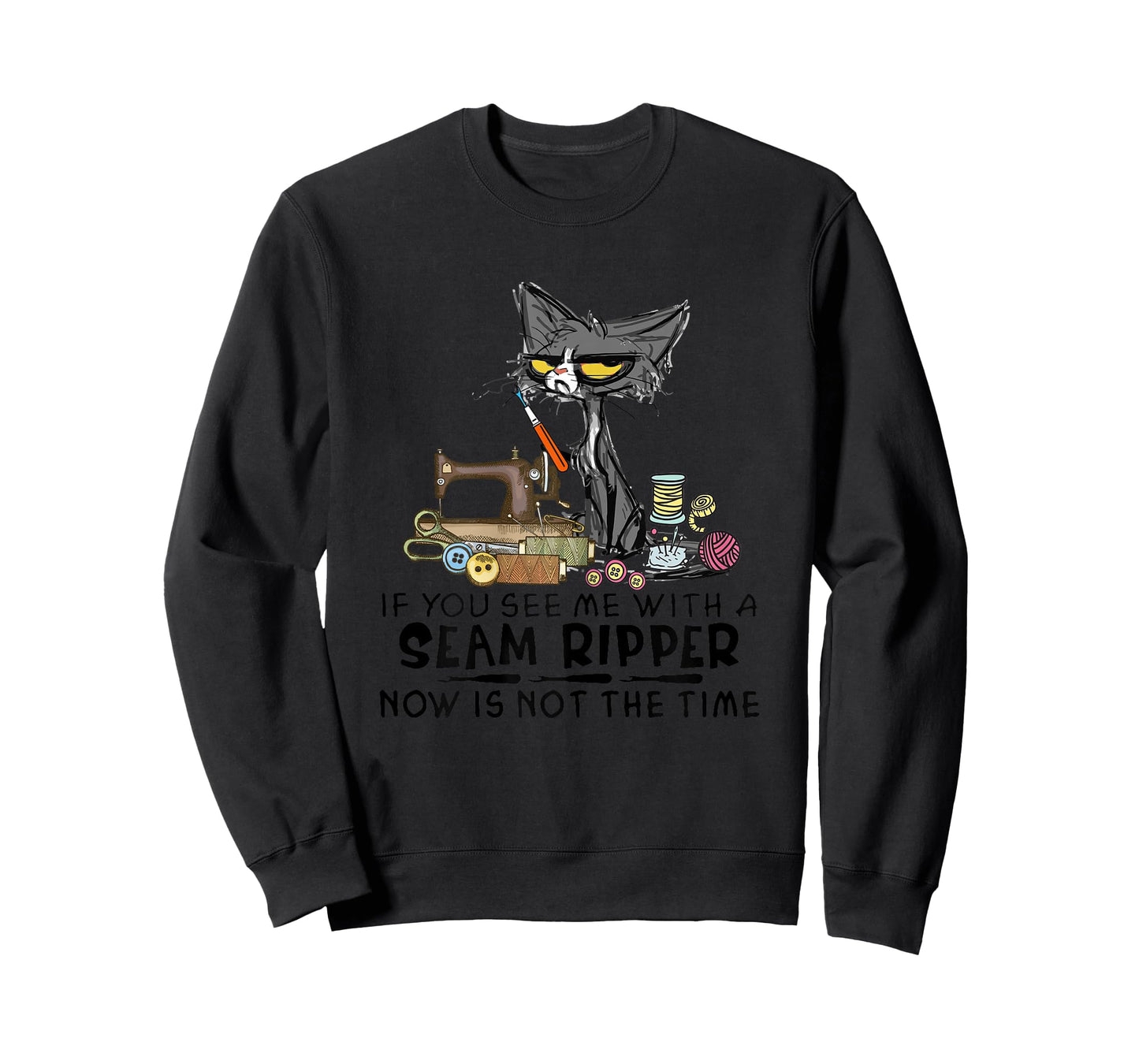Womens Funny Sewing If You See Me A Seam Ripper Black Cat T-Shirt