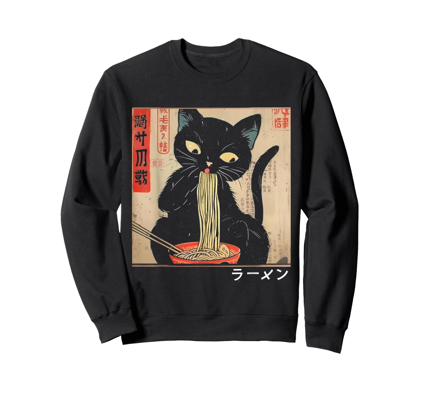 Cat Ramen Funny Graphic Tees Japanese Kawaii Cat Anime T-Shirt