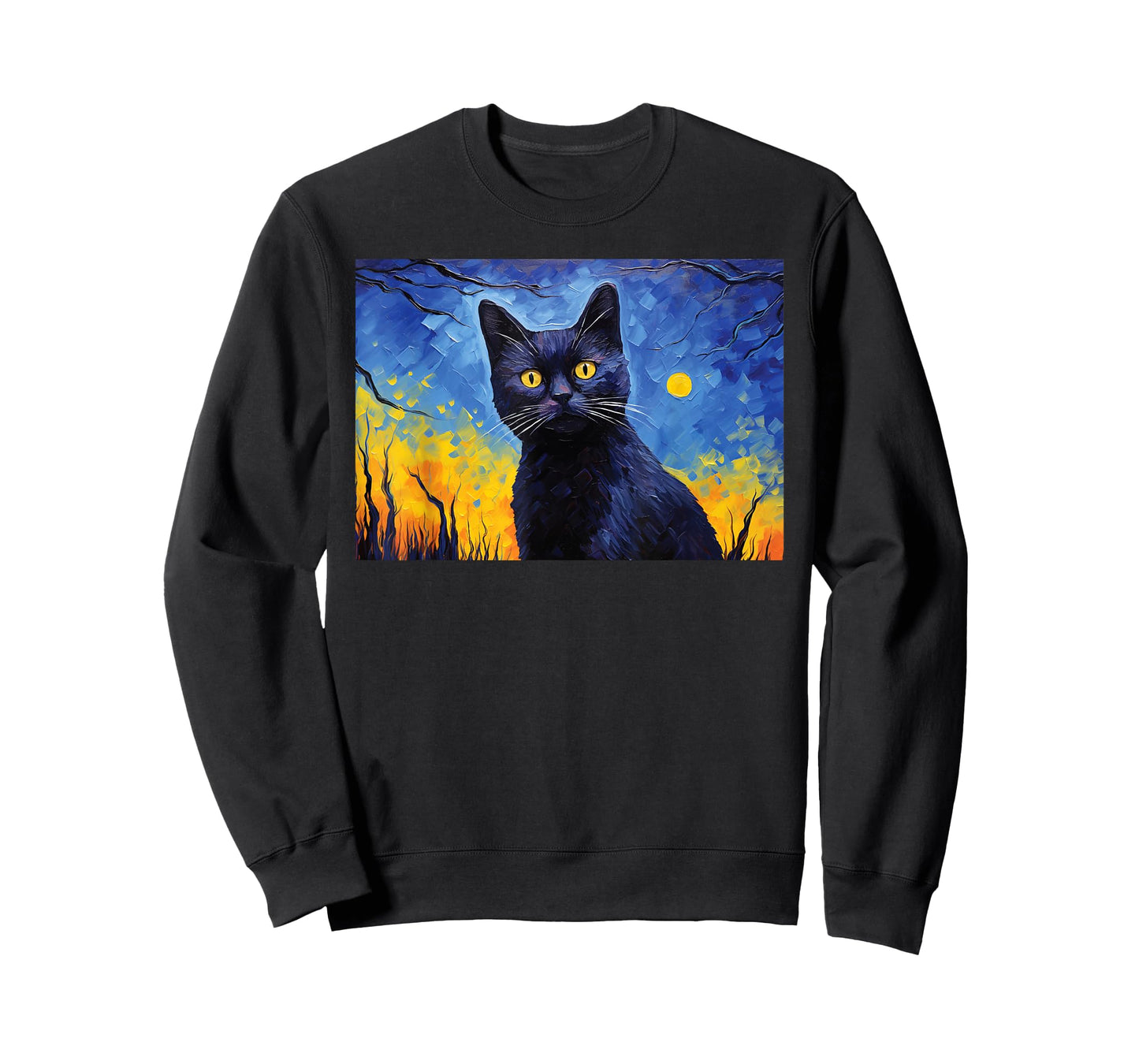 black cat Painting art Starry Night kitty kitten Van Gogh Men Women Kids T-Shirt