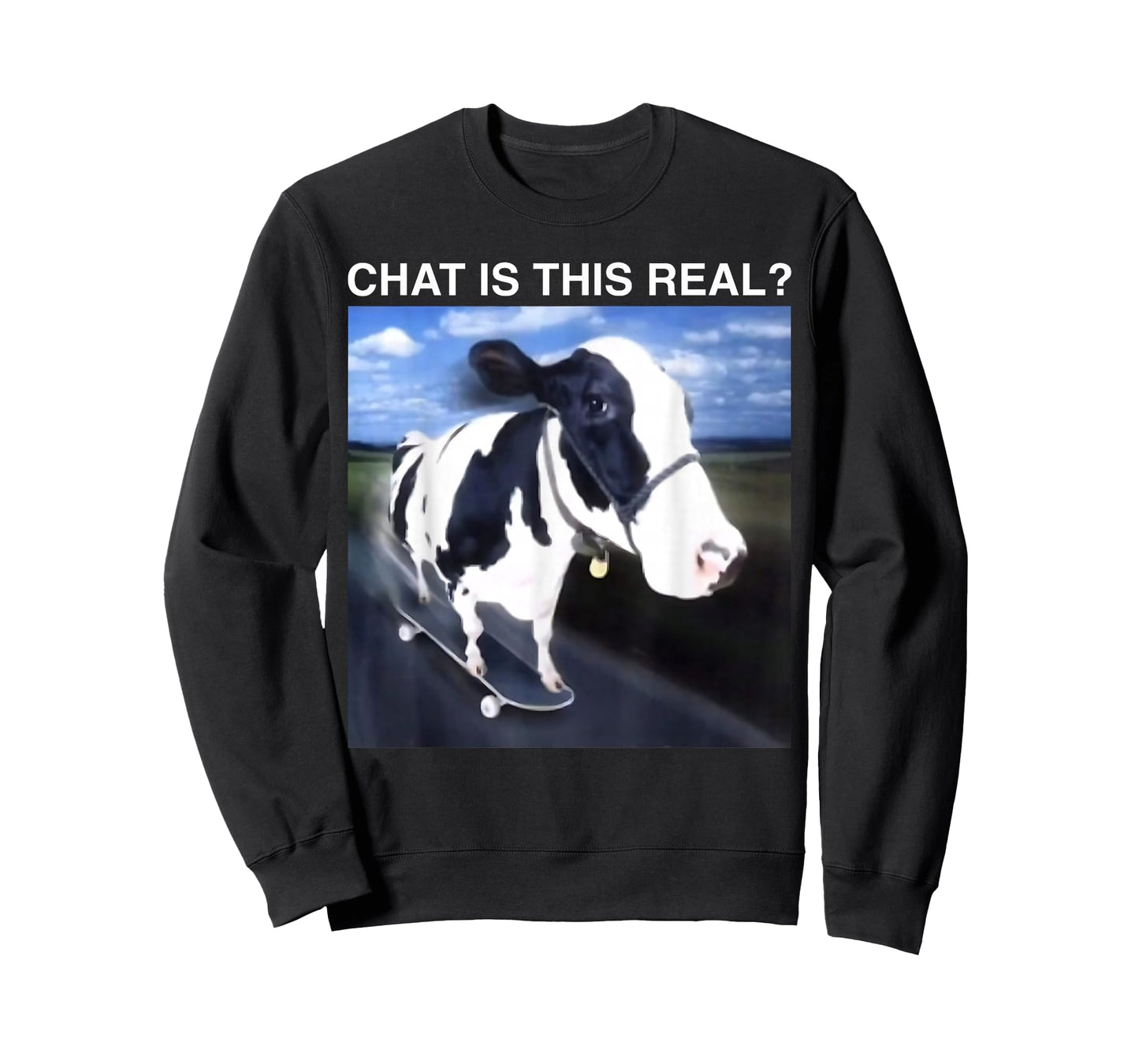 Chat is This Real Skateboarding Cow Funny Meme T-Shirt