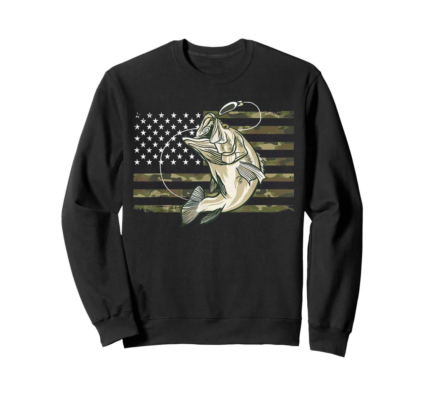 Fishing Camouflage US American Flag Bass Fish Fisherman Camo T-Shirt