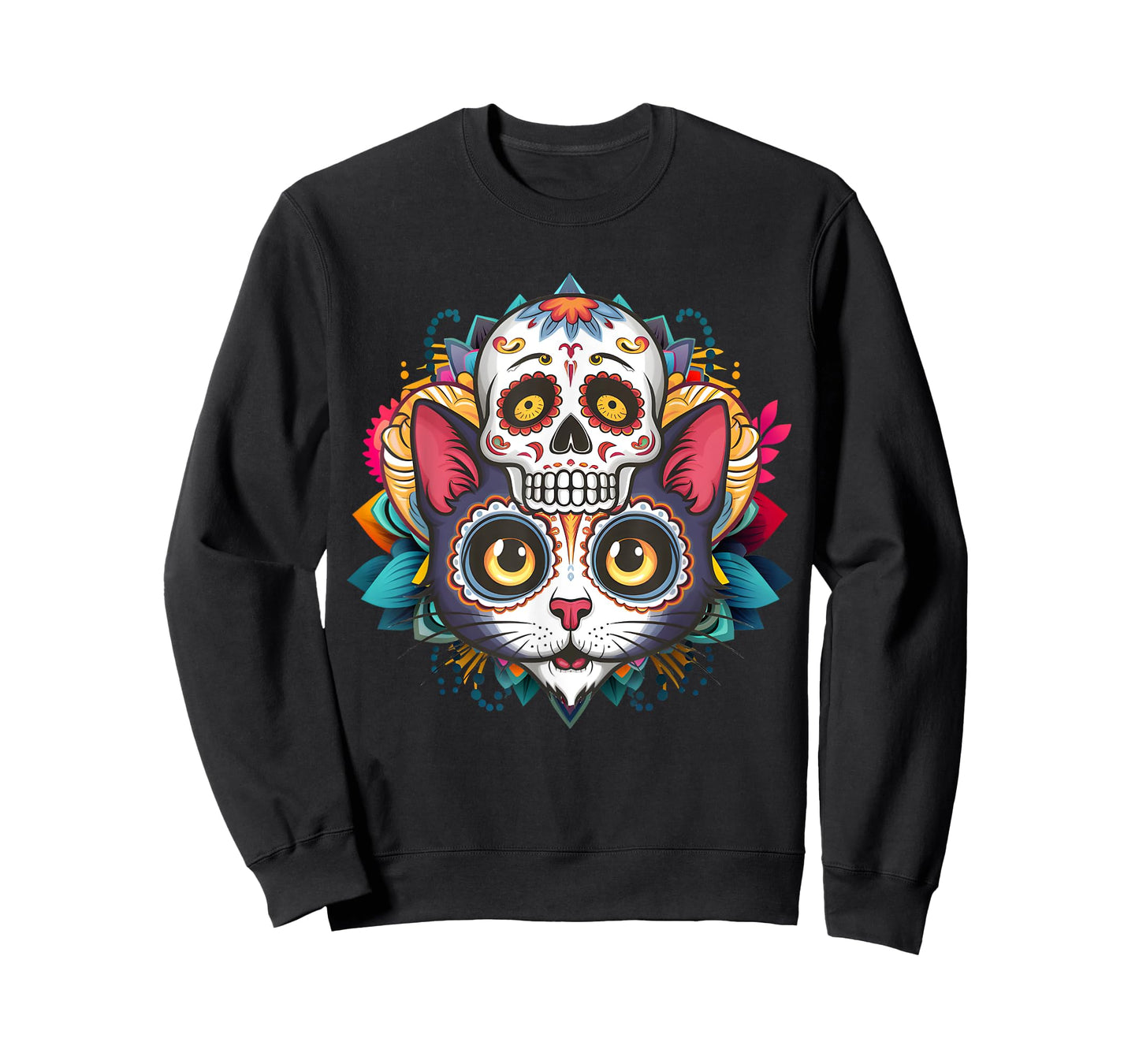 Dia De Los Muertos Cinco De Mayo Cat Sugar Skull Halloween T-Shirt