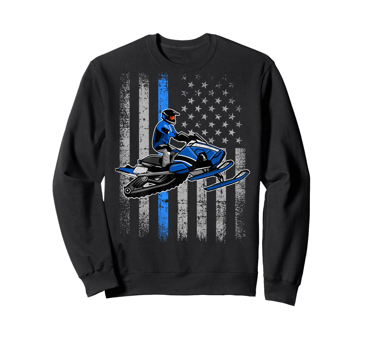 Snowmobile Riding Winter Snow USA American Flag Vintage T-Shirt