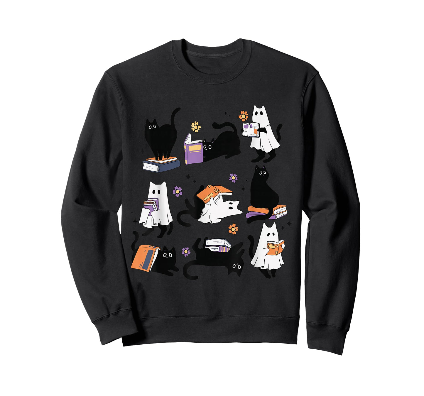 Halloween Ghost Black Cat Reading Book Costume T-Shirt