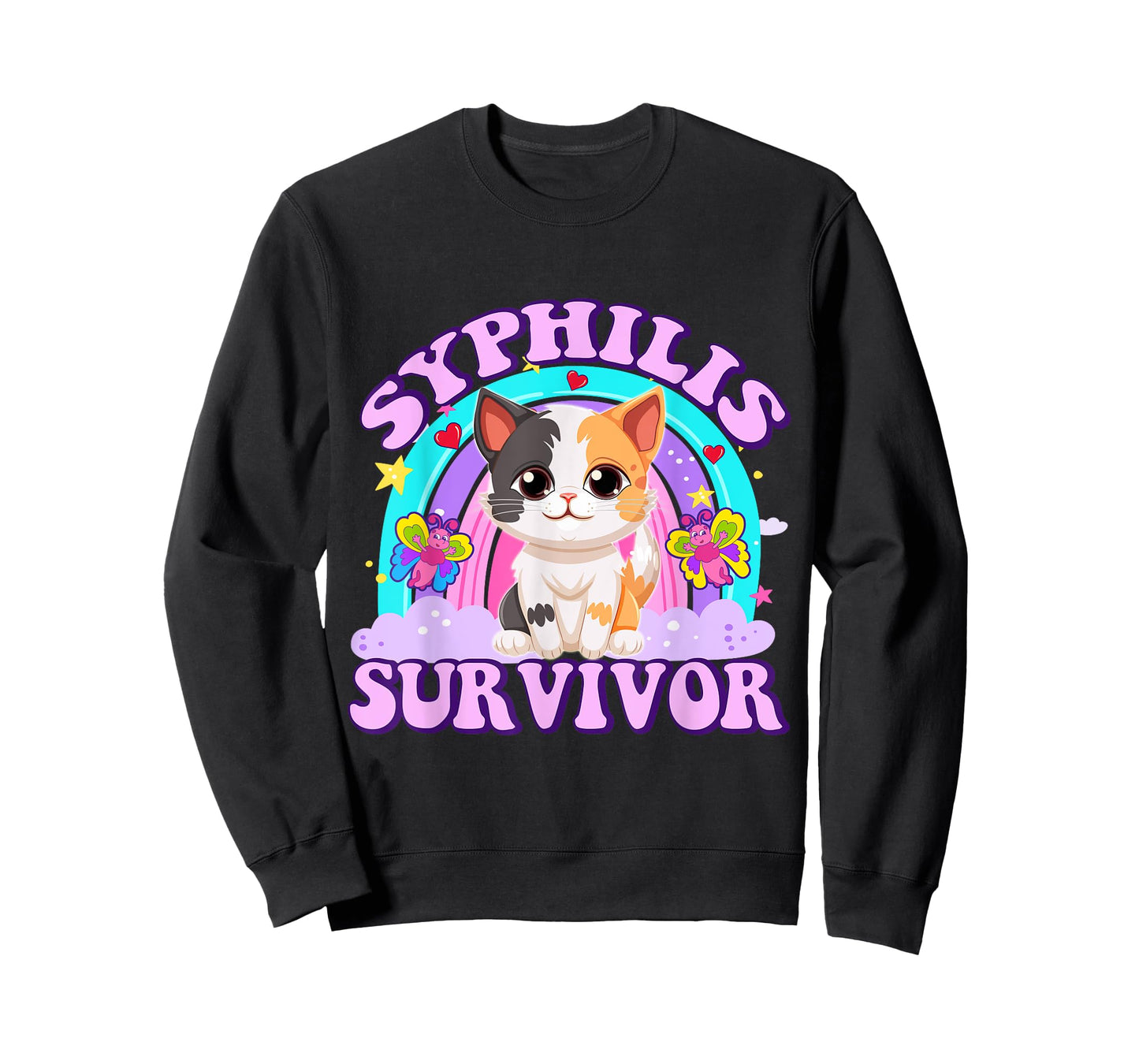 Syphilis Survivor Funny Cat Sarcastic Y2K Inappropriate Meme T-Shirt