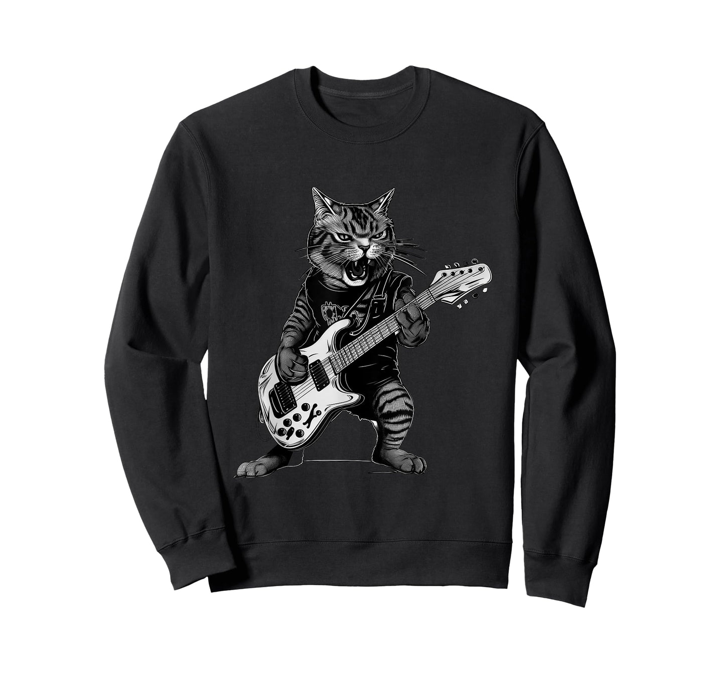 Funny Rock Cat Playing Guitar Graphic Cat Men Women Kids T-Shirt