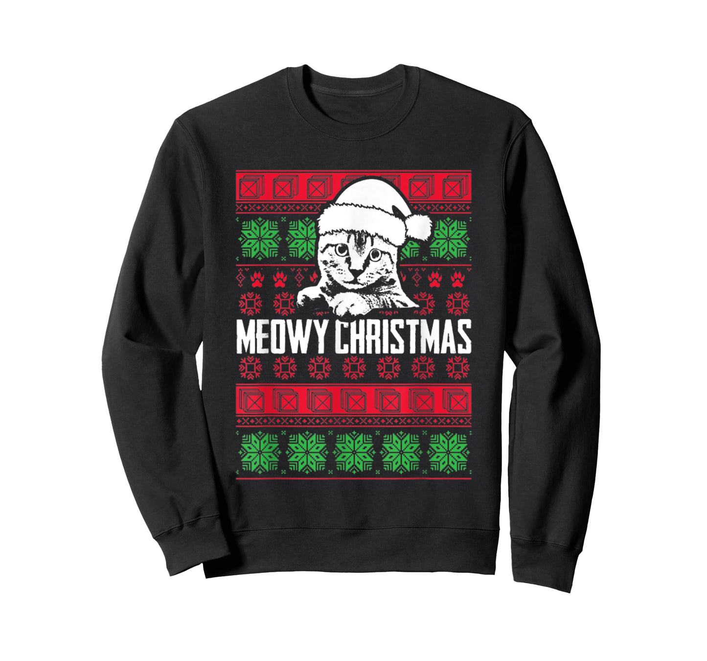 Meowy Cat Pet Owner Lover Pun Funny Ugly Christmas Sweater T-Shirt