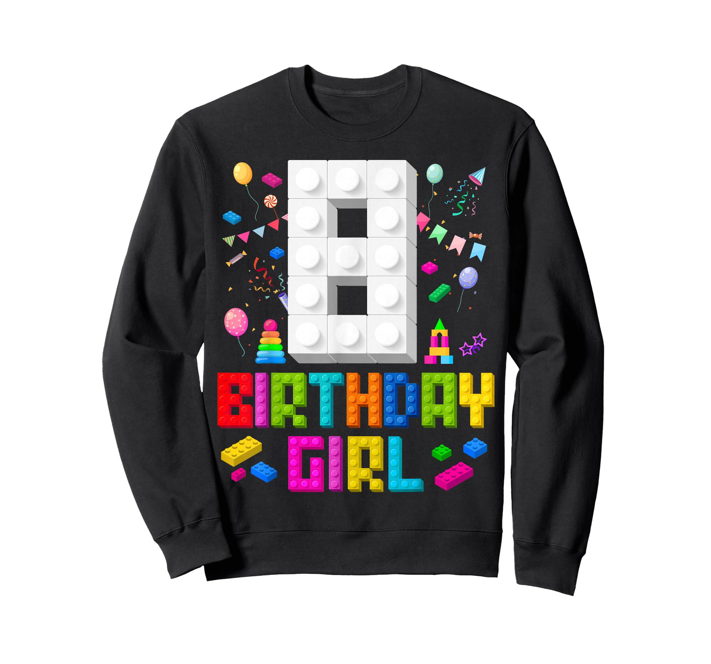 8th Birthday Girl Master Builder 8 Years Old Building Block T-Shirt