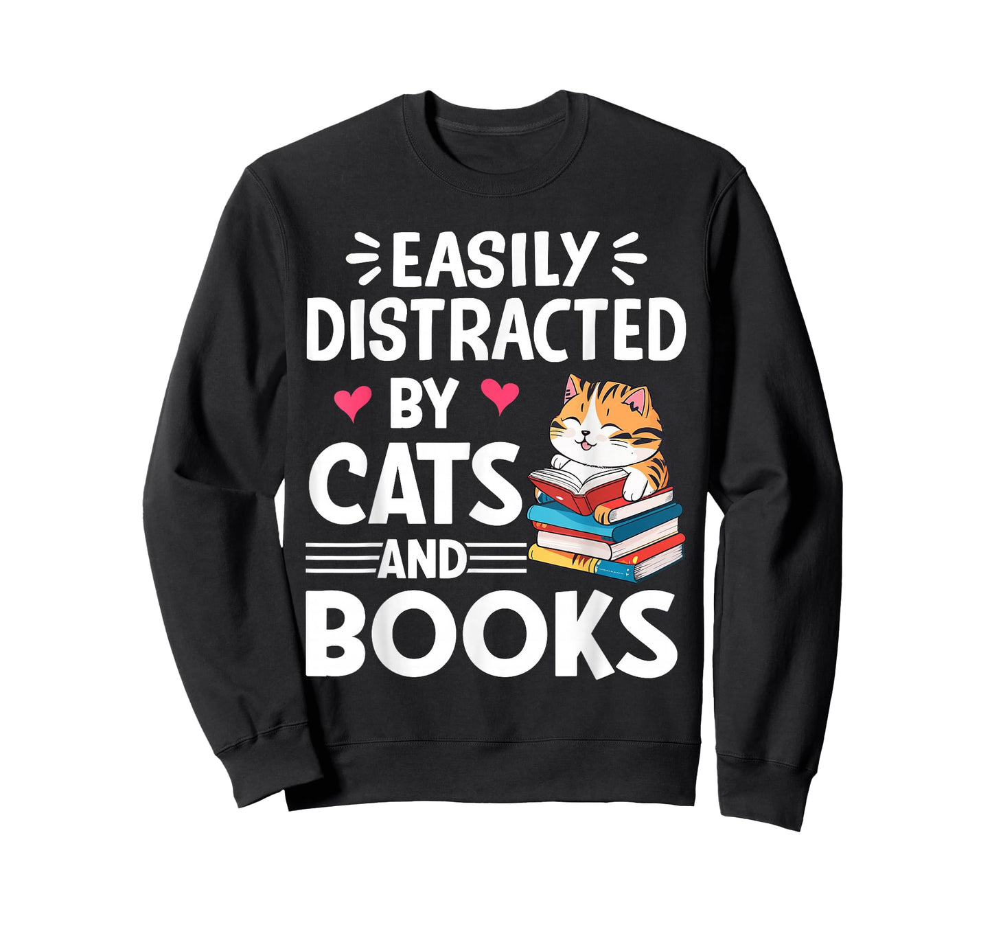 Easily Distracted by Cats and Books Cute Cat And Book Lovers T-Shirt