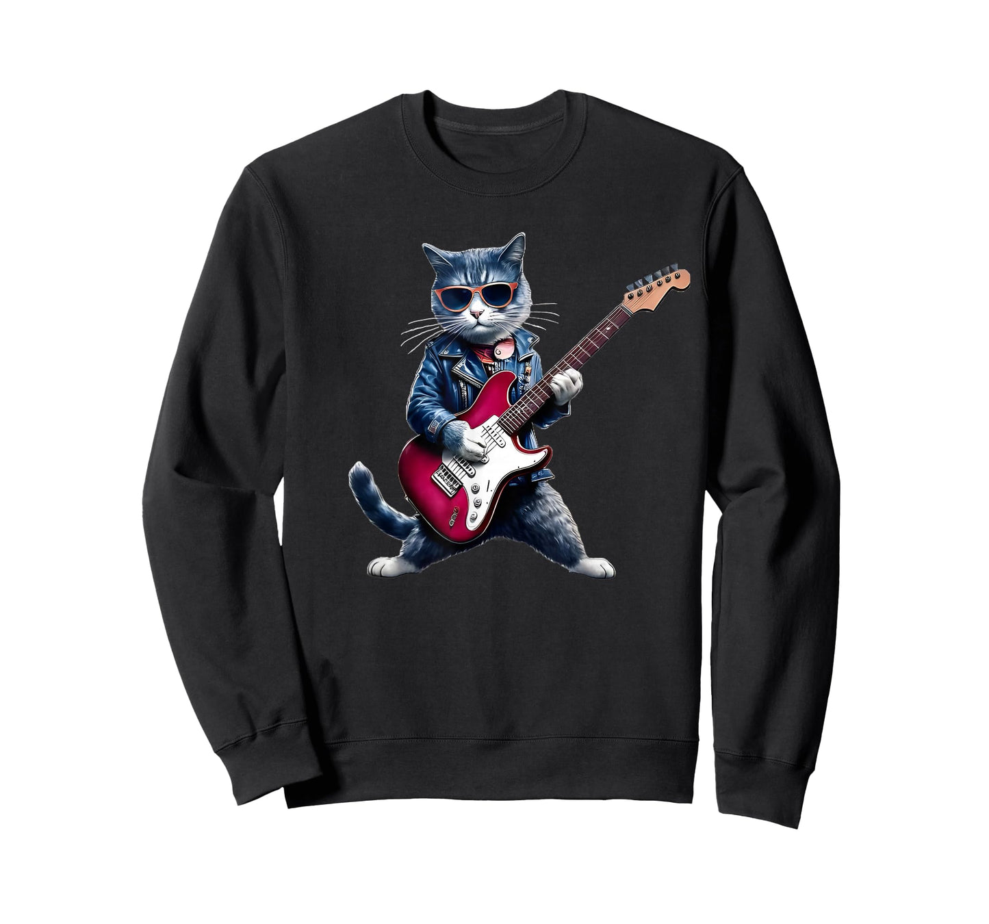 Rock Cat Playing Guitar - Funny Guitar Cat T-Shirt
