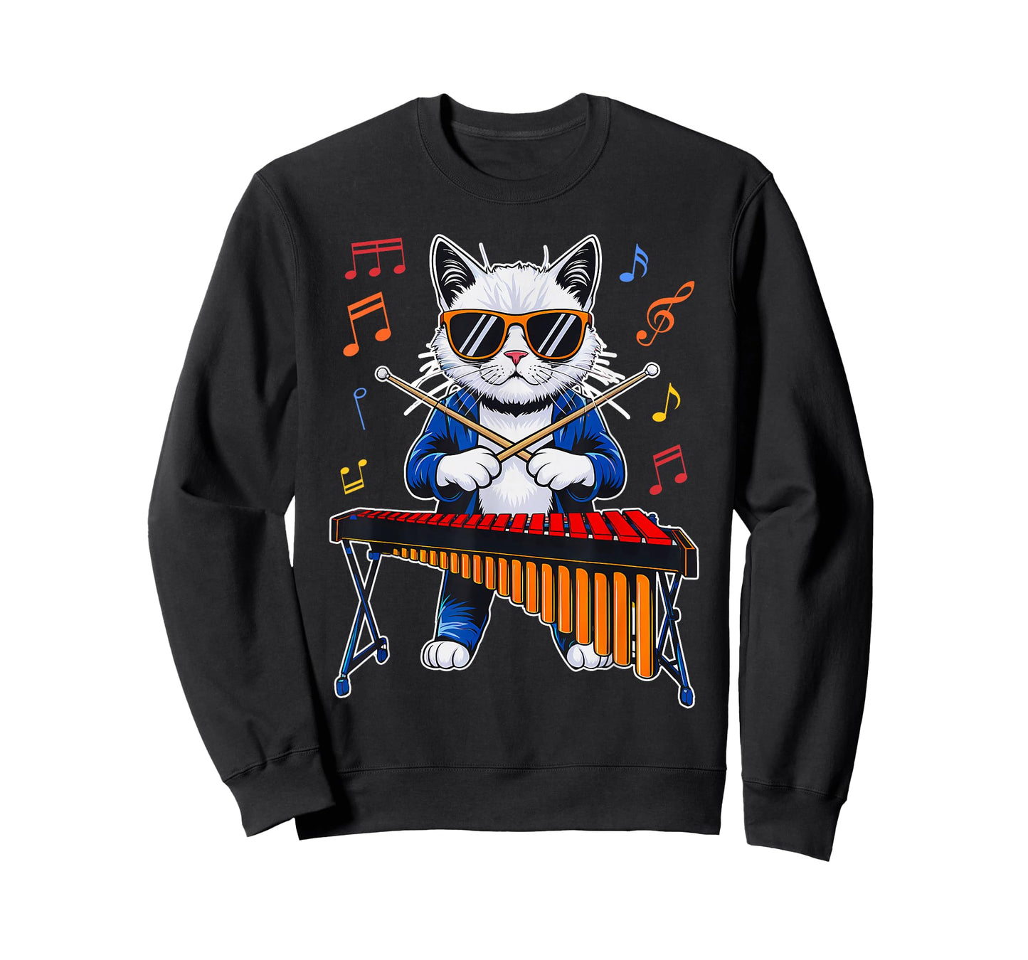 Funny Cat Wearing Sunglasses Playing Marimba T-Shirt