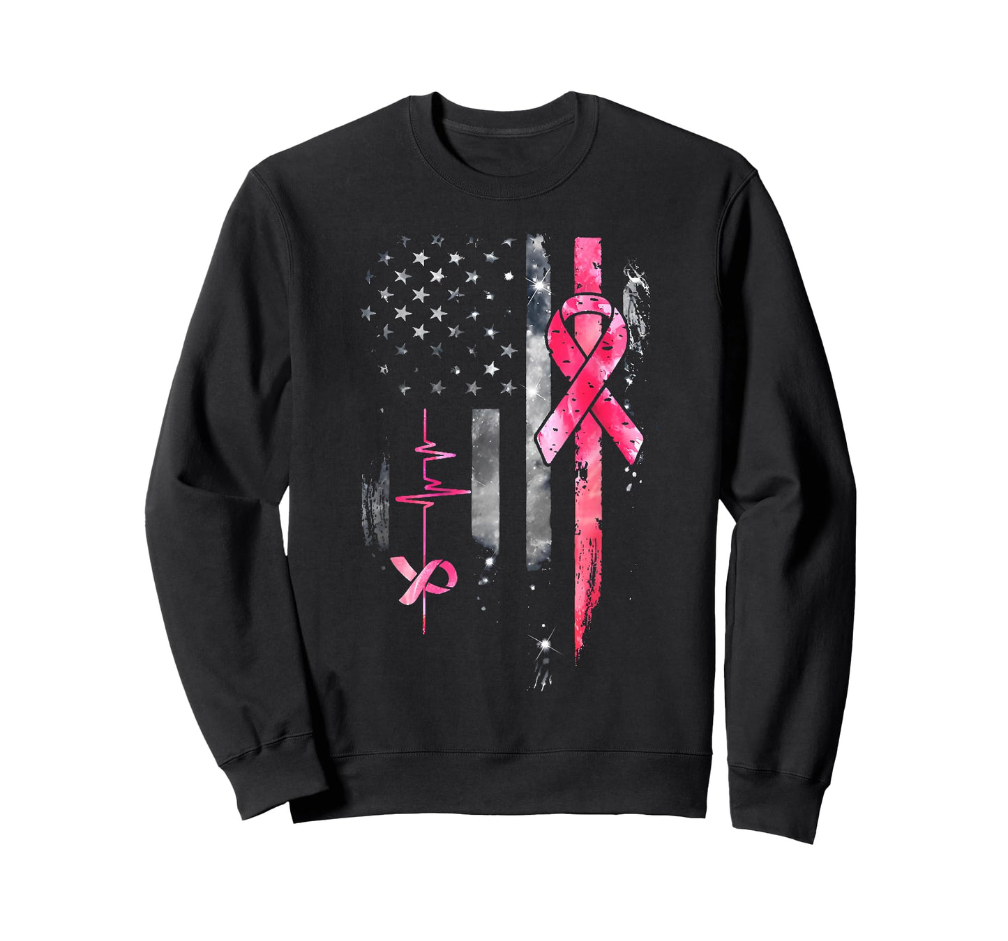American Flag Pink Ribbon Breast Cancer Awareness Support T-Shirt