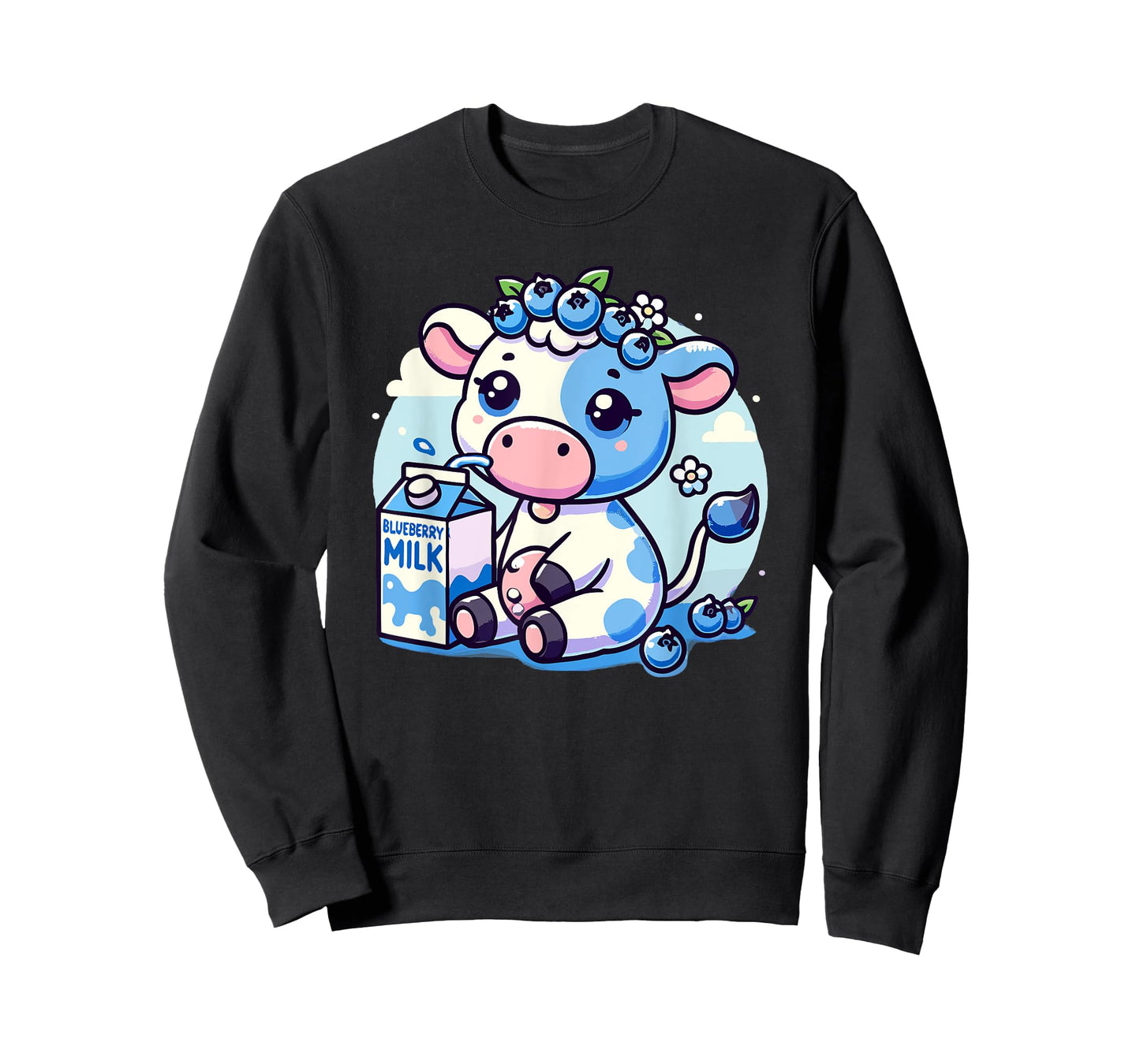 Cute Kawaii Blueberry Milk Cow Animal Milkshake T-Shirt