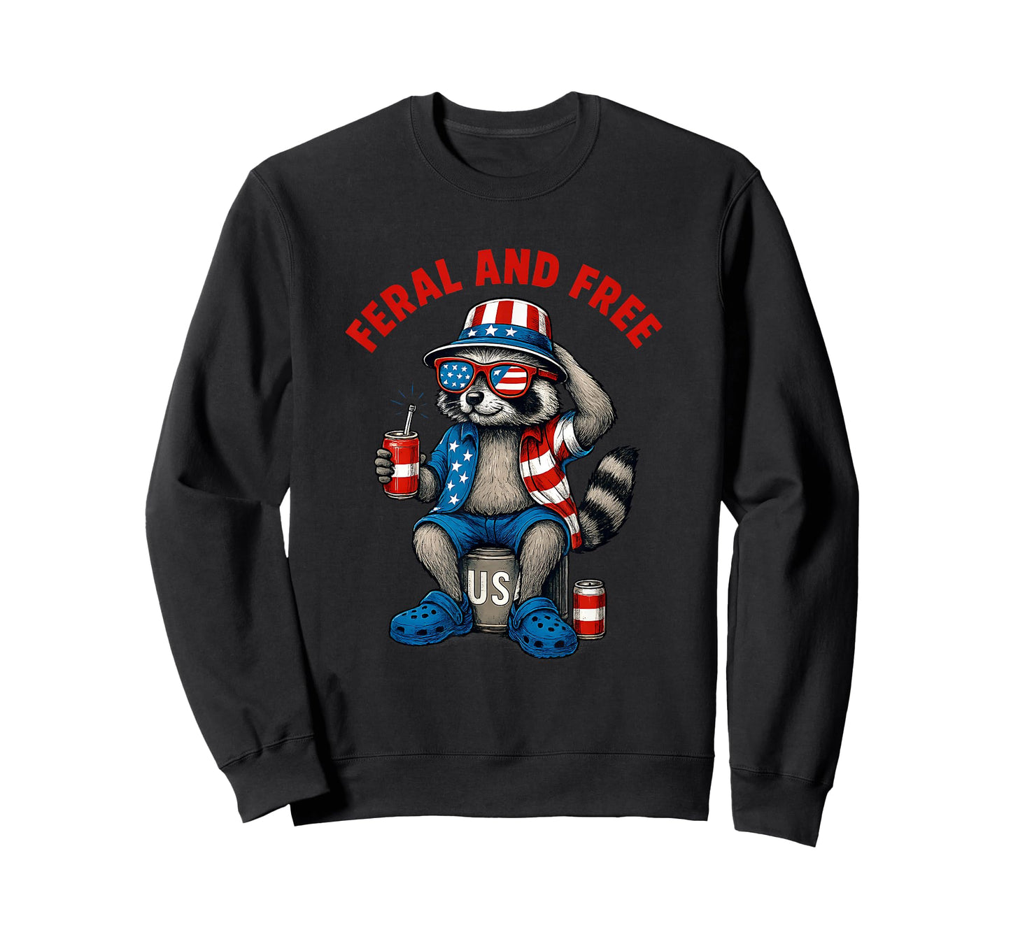 Feral and Free Funny Raccoon Feral But Free 4th of July T-Shirt