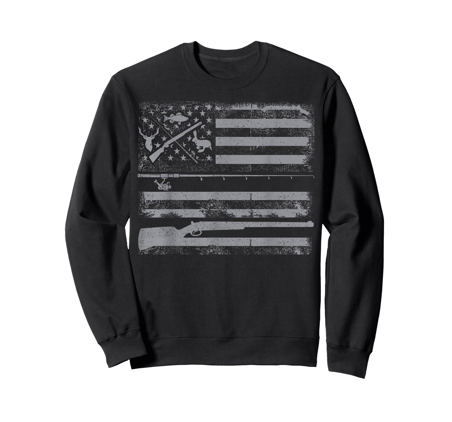 Hunting Rifle and Fishing Rod American Flag Gun Hunt Fish T-Shirt