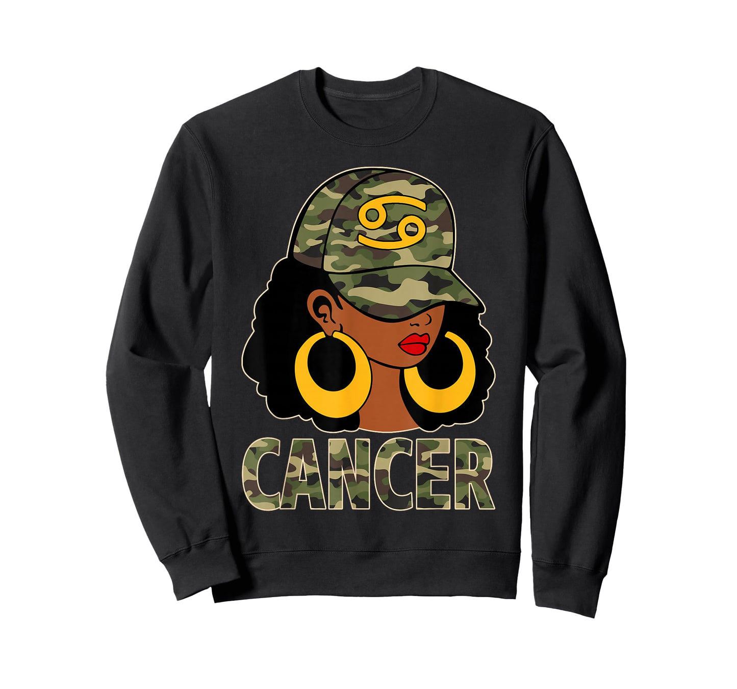Cancer Queen Black Woman Cap Camoflauge Afro Girl Zodiac T-Shirt