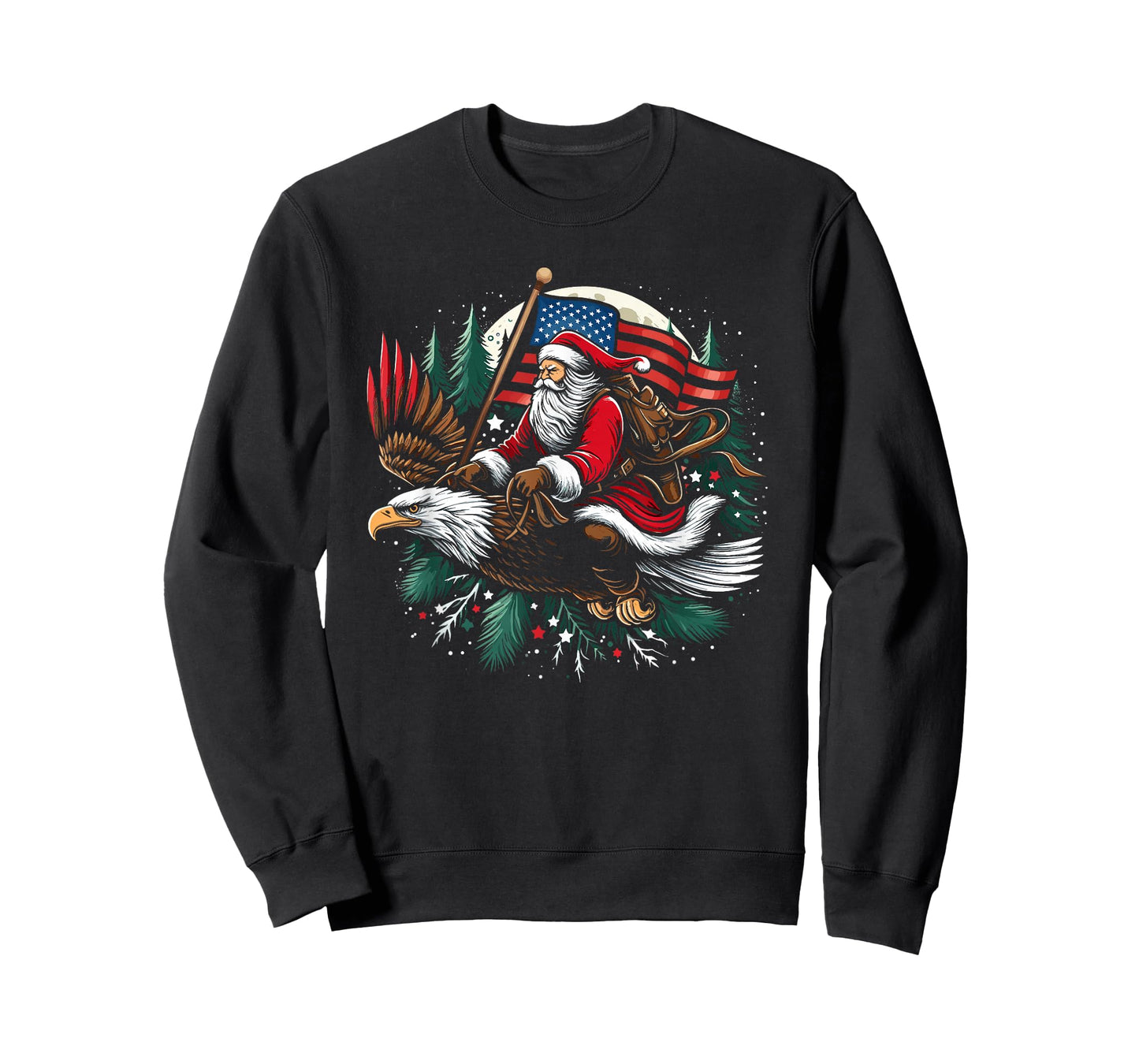 Santa Riding Eagle USA Flag Christmas T-Shirt