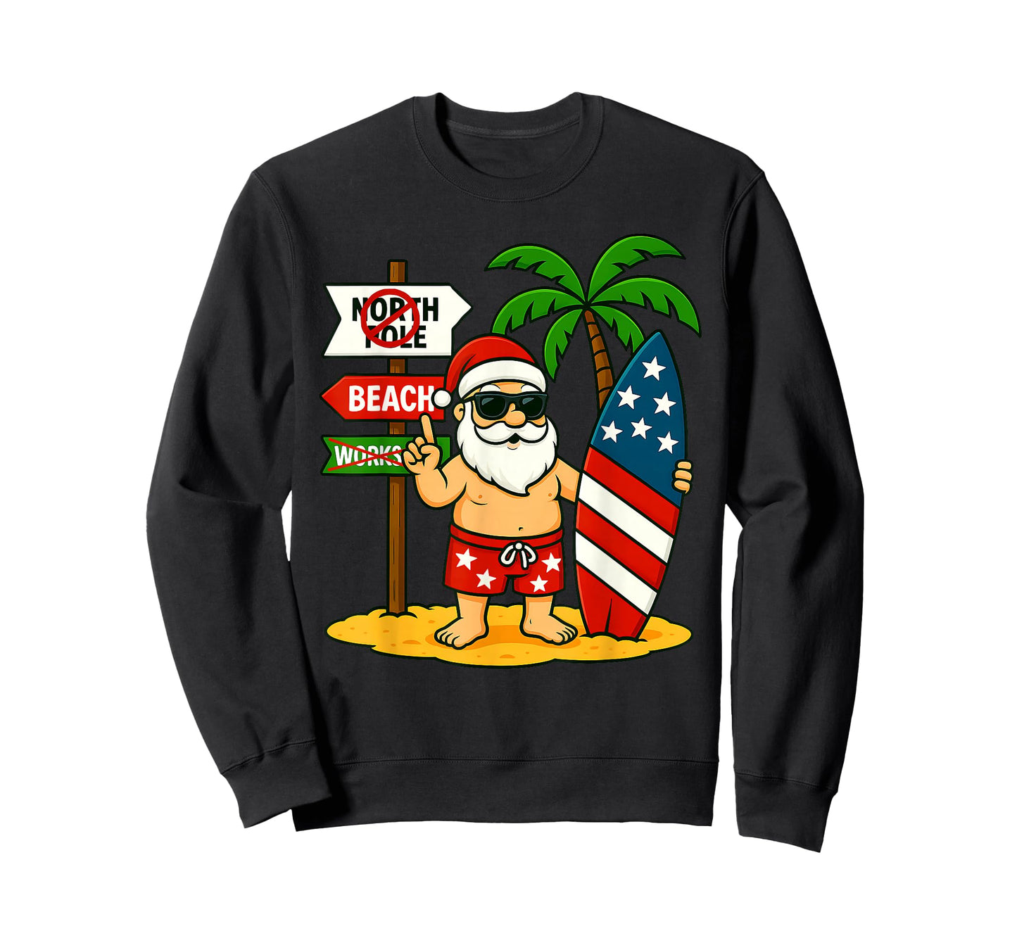 Christmas In July Santa & Surfboard USA Flag 4th Of July T-Shirt