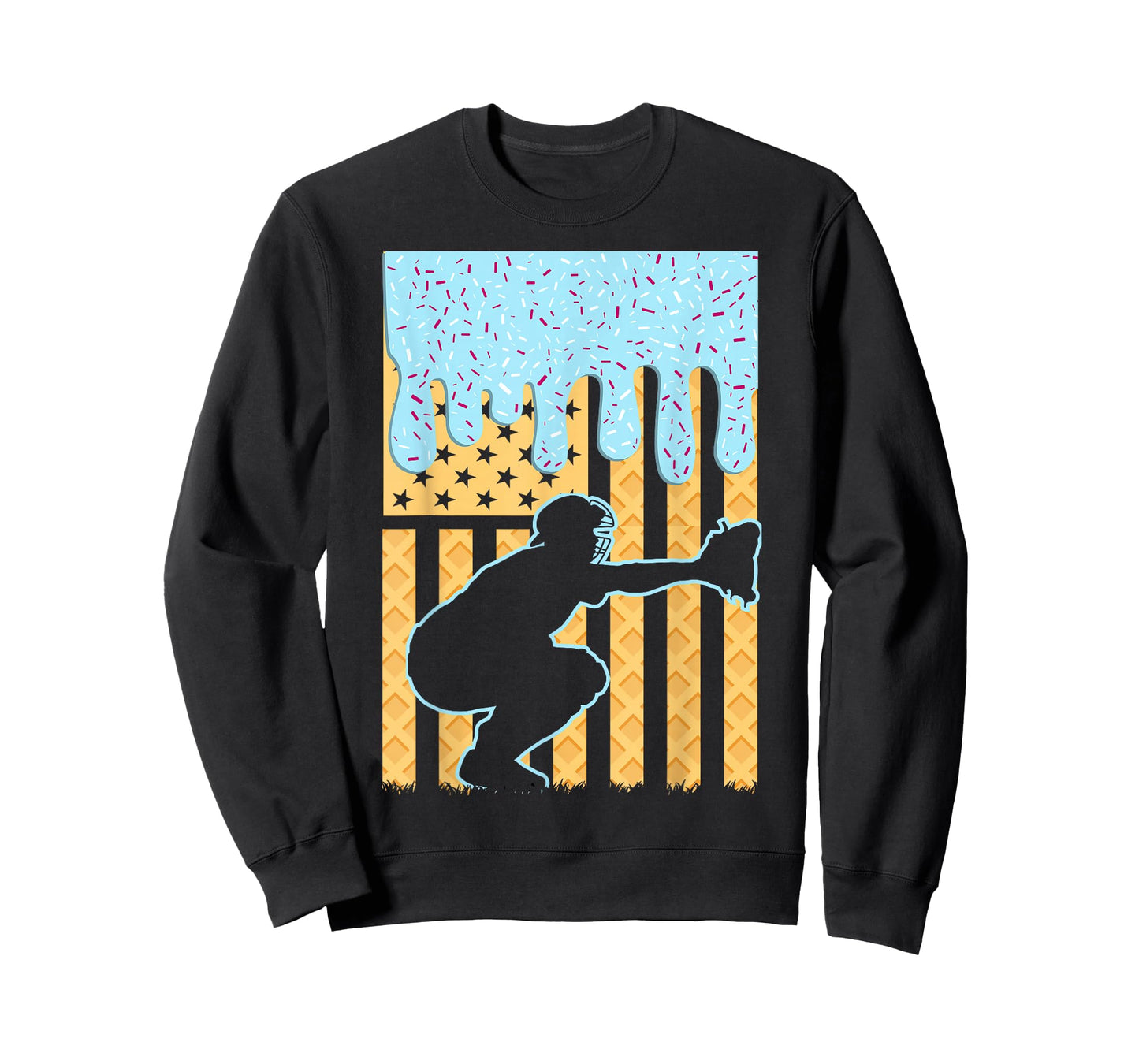 Ice Cream Baseball Drip Boys Catcher American Flag 4th July T-Shirt